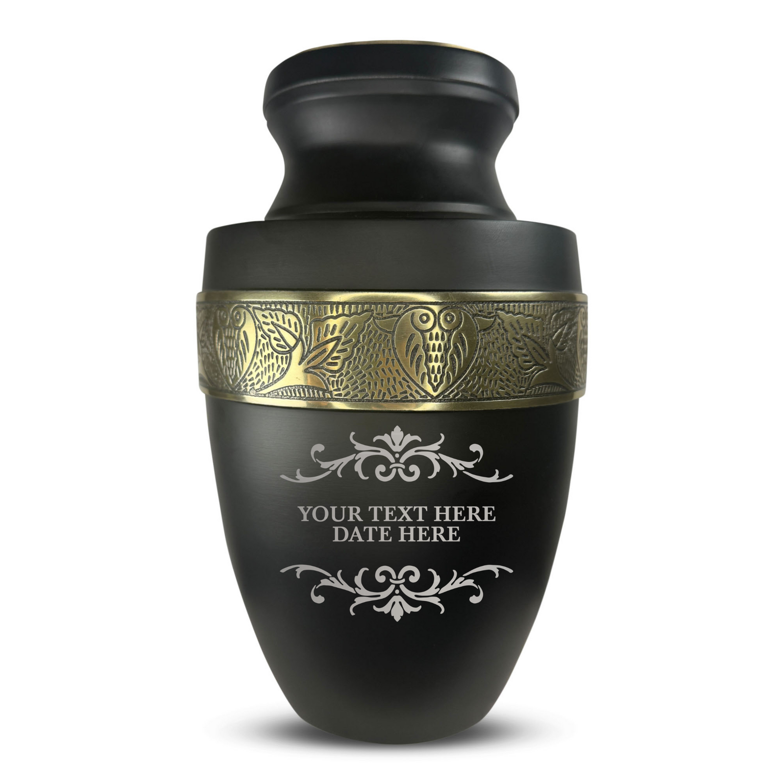 Custom Aluminum Human Urn - Memorial Decorative Swirl Design - Elite Collection with Gold Inlay - 200 Cubic Inch
