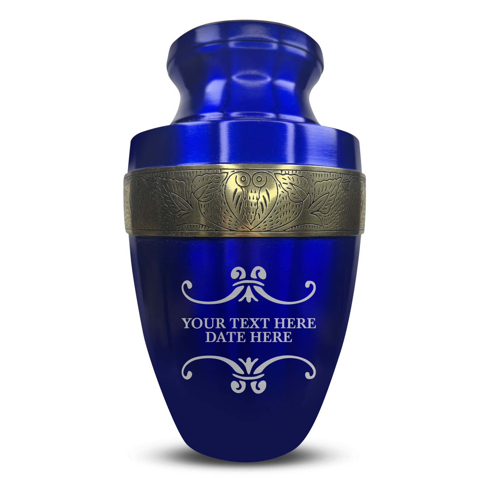Custom Aluminum Human Urn - Memorial Decorative Swirl Design - Elite Collection with Gold Inlay - 200 Cubic Inch