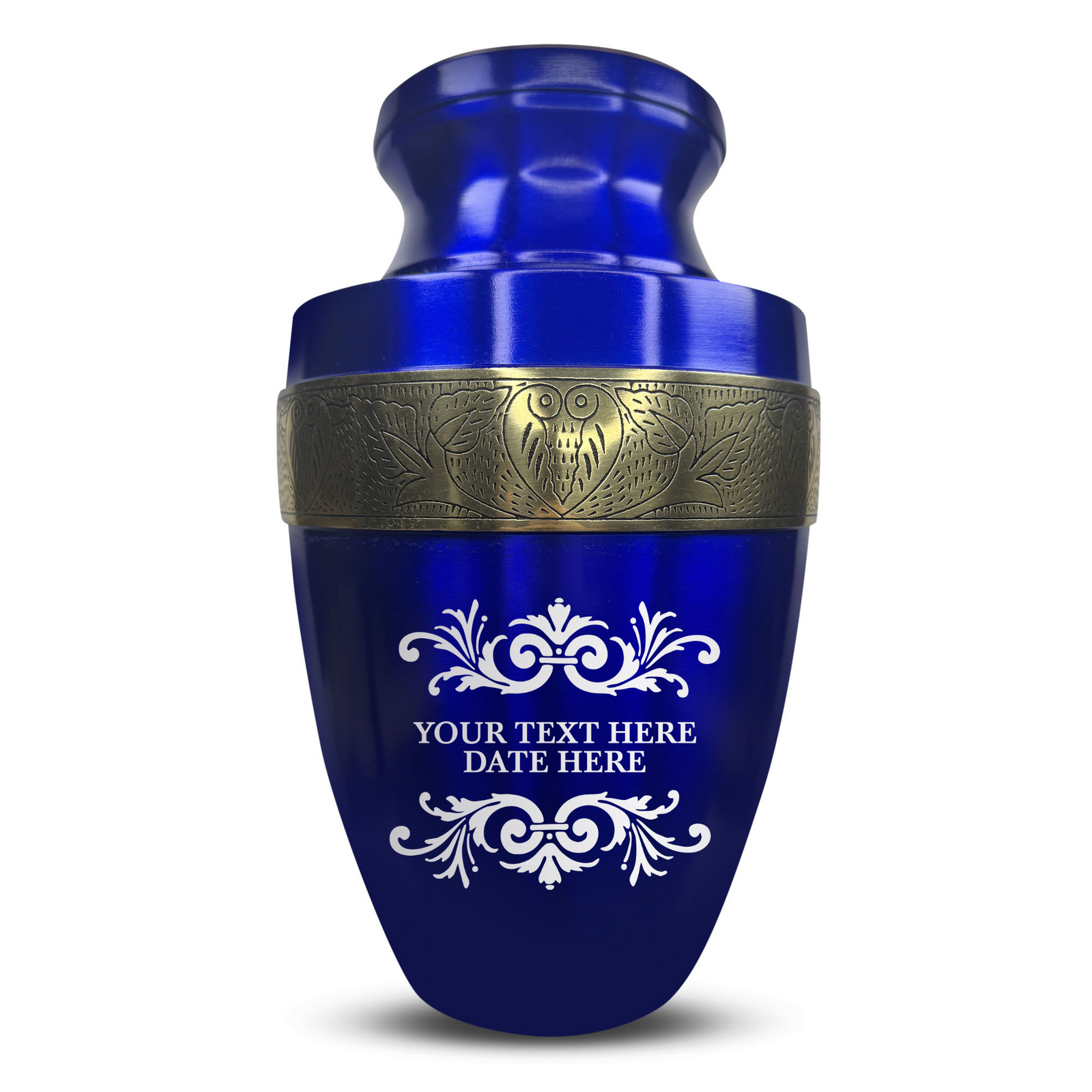 Custom Aluminum Human Urn - Memorial Decorative Swirl Design - Elite Collection with Gold Inlay - 200 Cubic Inch
