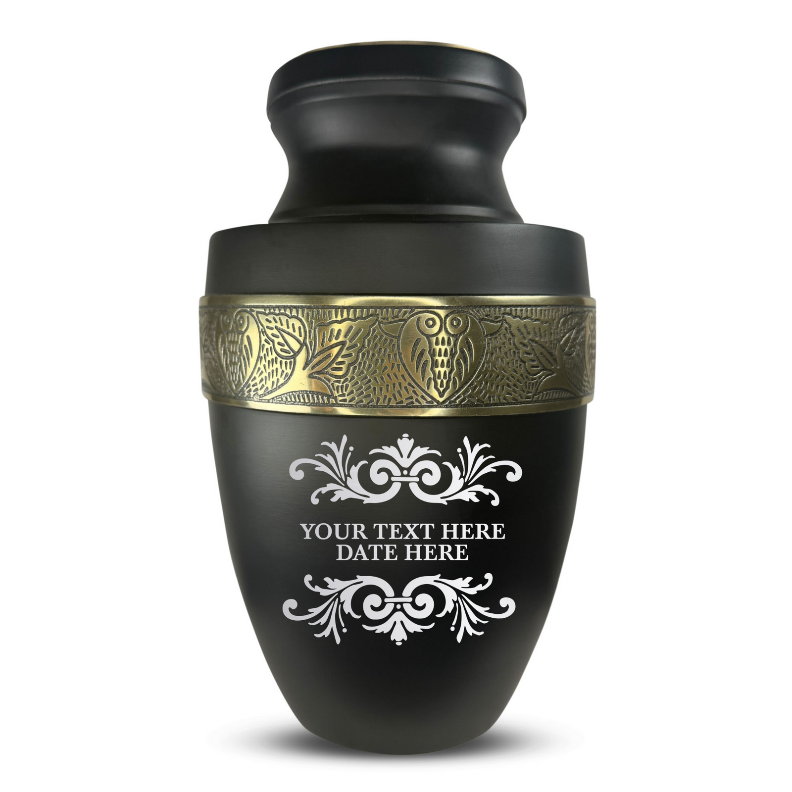 Custom Aluminum Human Urn - Memorial Decorative Swirl Design - Elite Collection with Gold Inlay - 200 Cubic Inch