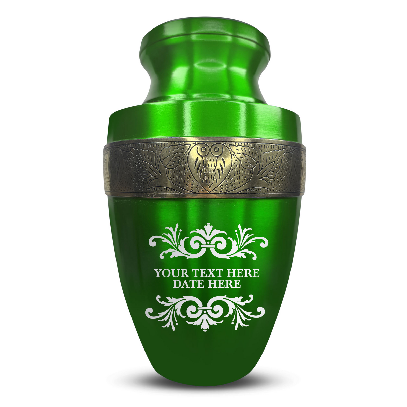 Custom Aluminum Human Urn - Memorial Decorative Swirl Design - Elite Collection with Gold Inlay - 200 Cubic Inch