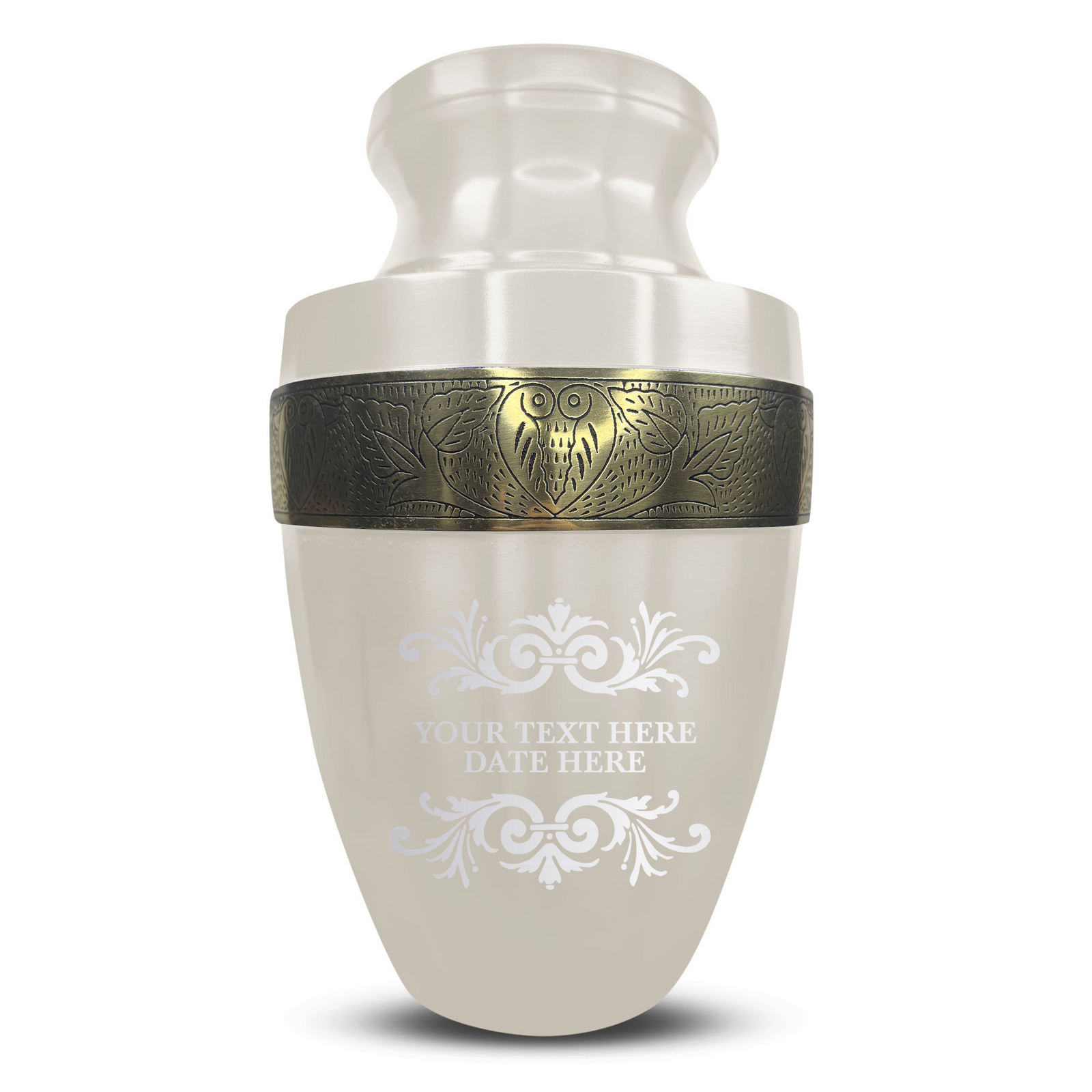 Custom Aluminum Human Urn - Memorial Decorative Swirl Design - Elite Collection with Gold Inlay - 200 Cubic Inch