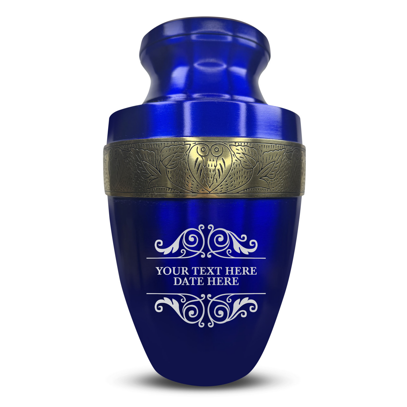 Custom Aluminum Human Urn - Memorial Decorative Swirl Design - Elite Collection with Gold Inlay - 200 Cubic Inch