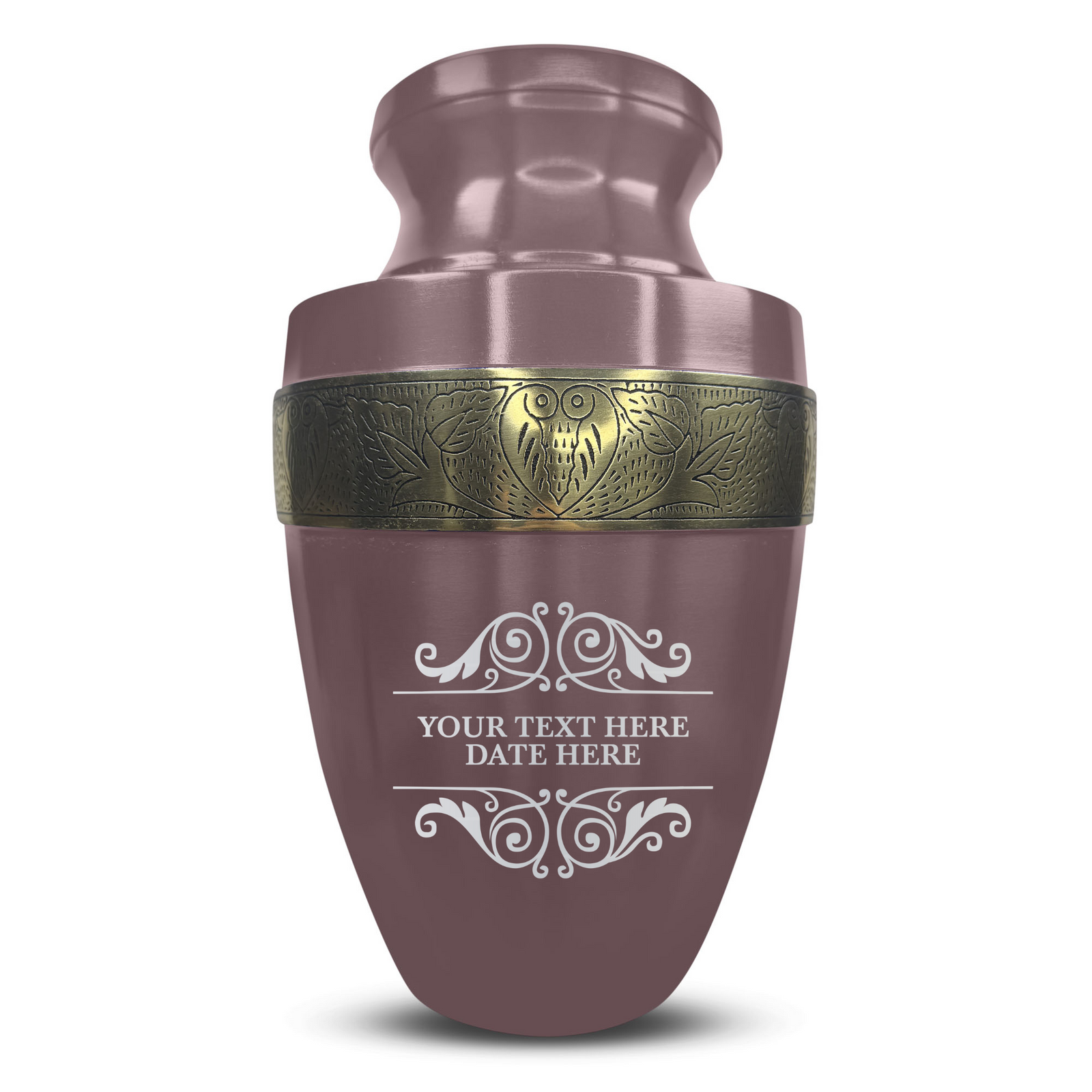 Custom Aluminum Human Urn - Memorial Decorative Swirl Design - Elite Collection with Gold Inlay - 200 Cubic Inch