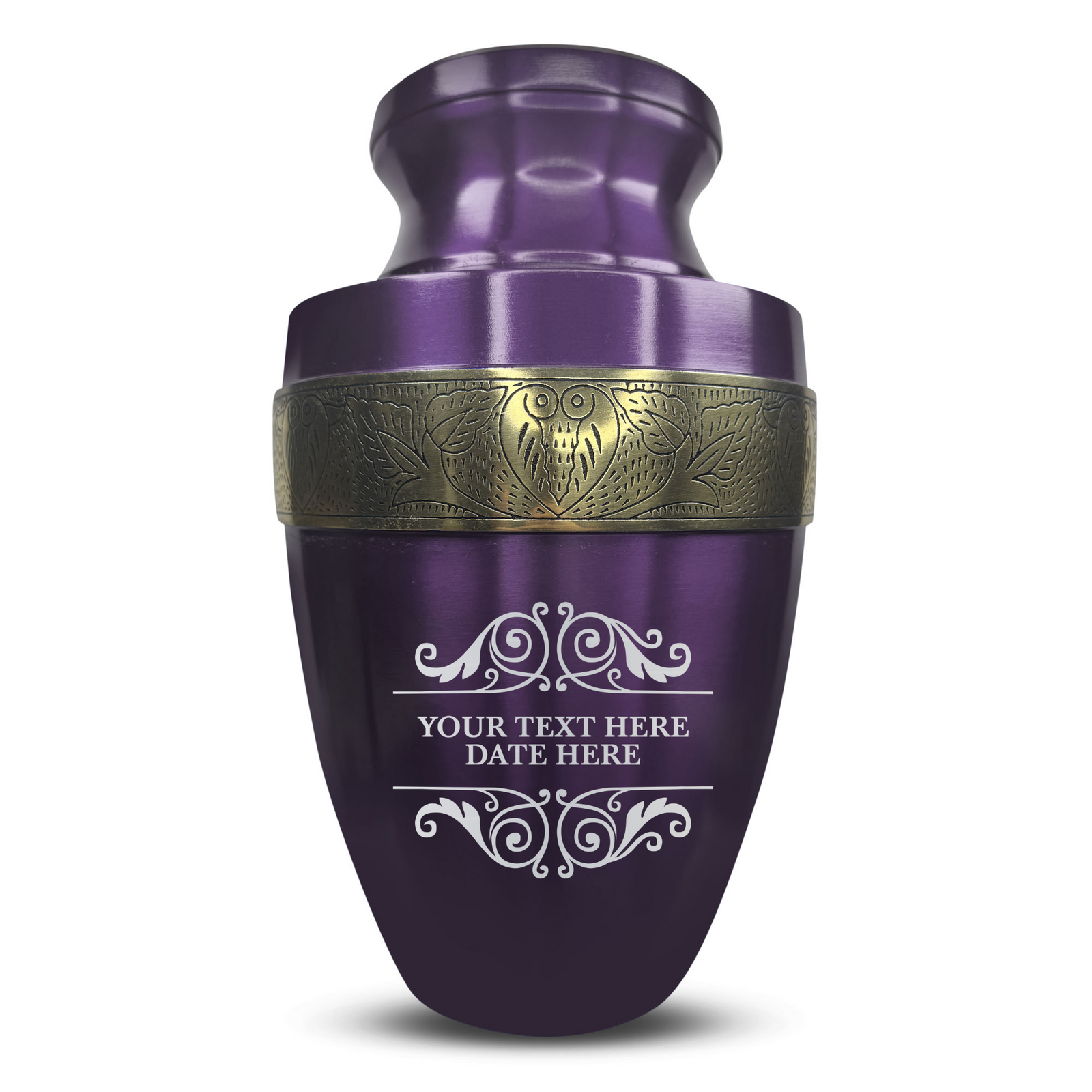 Custom Aluminum Human Urn - Memorial Decorative Swirl Design - Elite Collection with Gold Inlay - 200 Cubic Inch