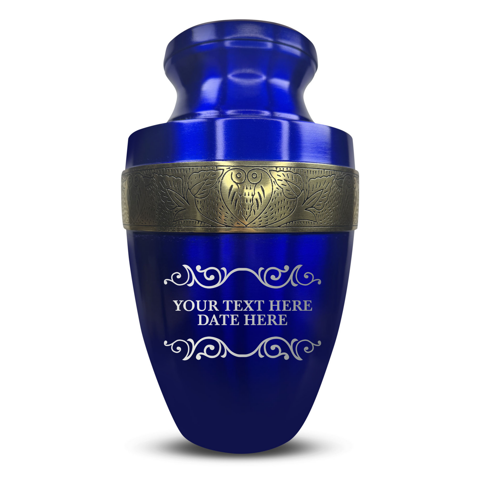 Custom Aluminum Human Urn - Memorial Decorative Swirl Design - Elite Collection with Gold Inlay - 200 Cubic Inch