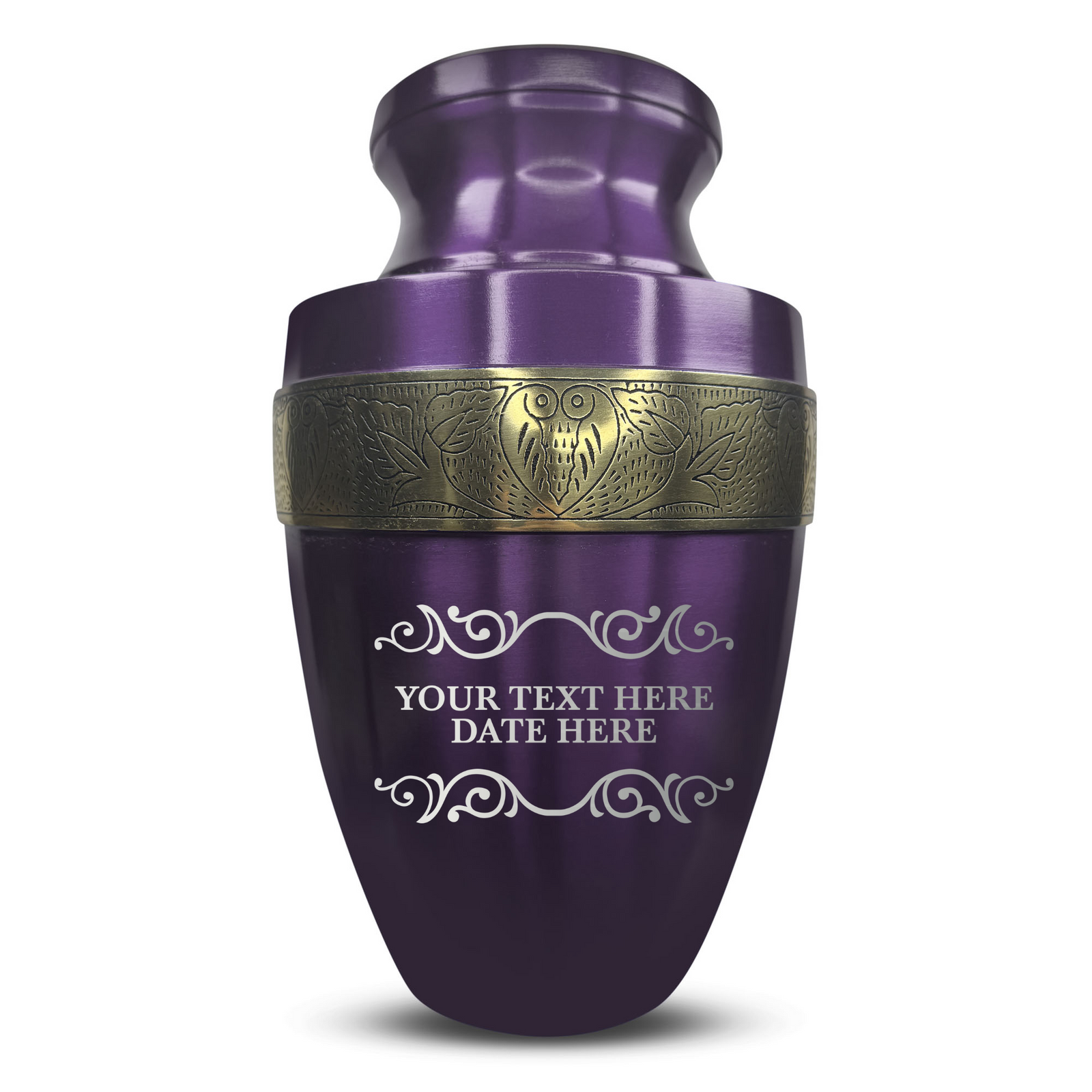 Custom Aluminum Human Urn - Memorial Decorative Swirl Design - Elite Collection with Gold Inlay - 200 Cubic Inch