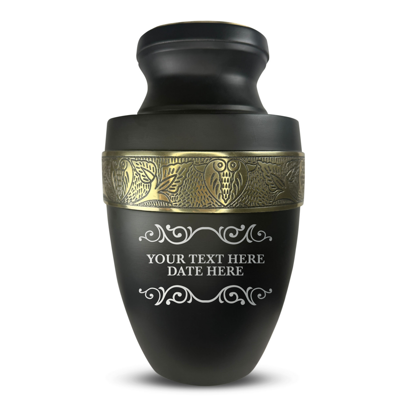 Custom Aluminum Human Urn - Memorial Decorative Swirl Design - Elite Collection with Gold Inlay - 200 Cubic Inch