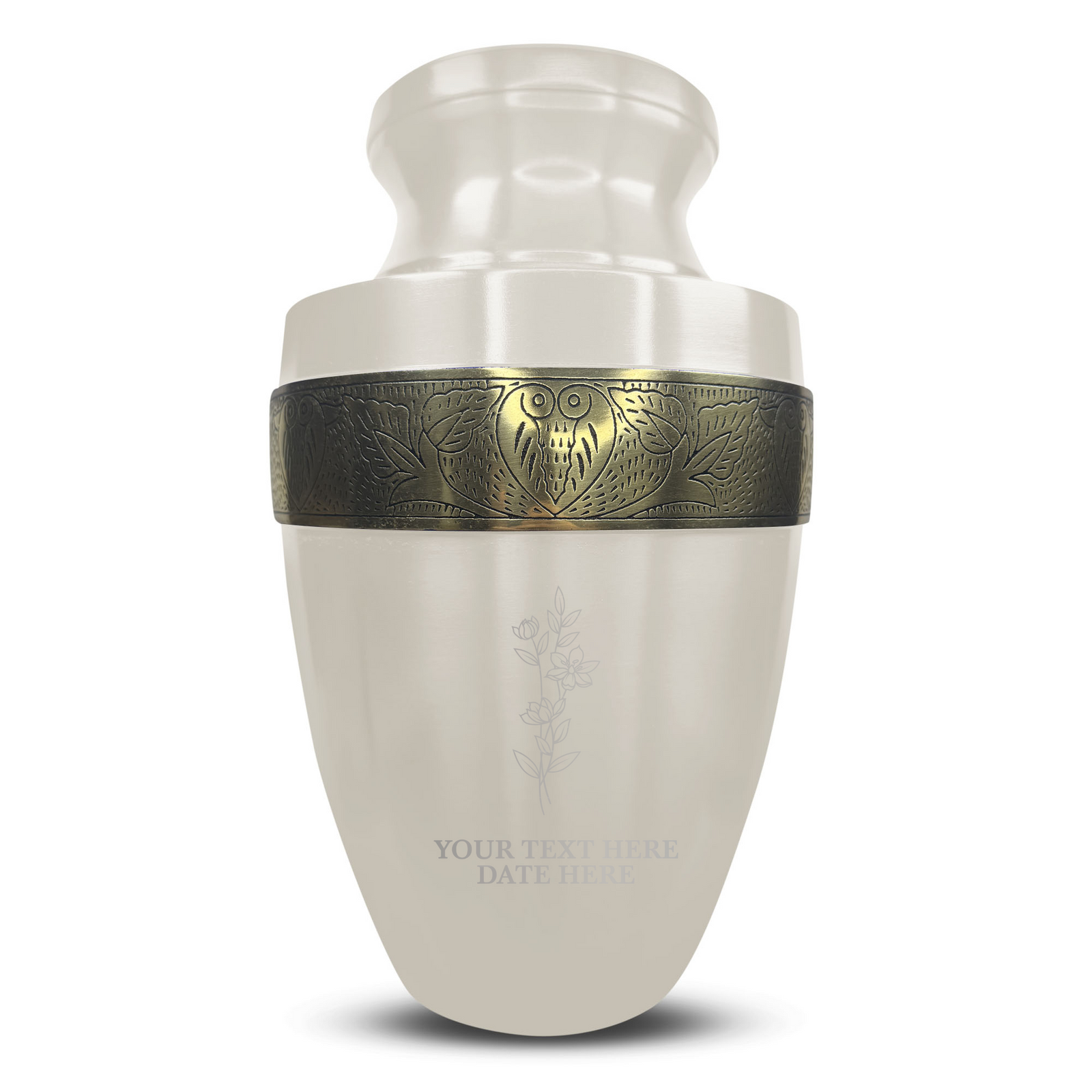 Custom Aluminum Human Urn - Memorial Floral Design - Elite Collection with Gold Inlay - 200 Cubic Inch