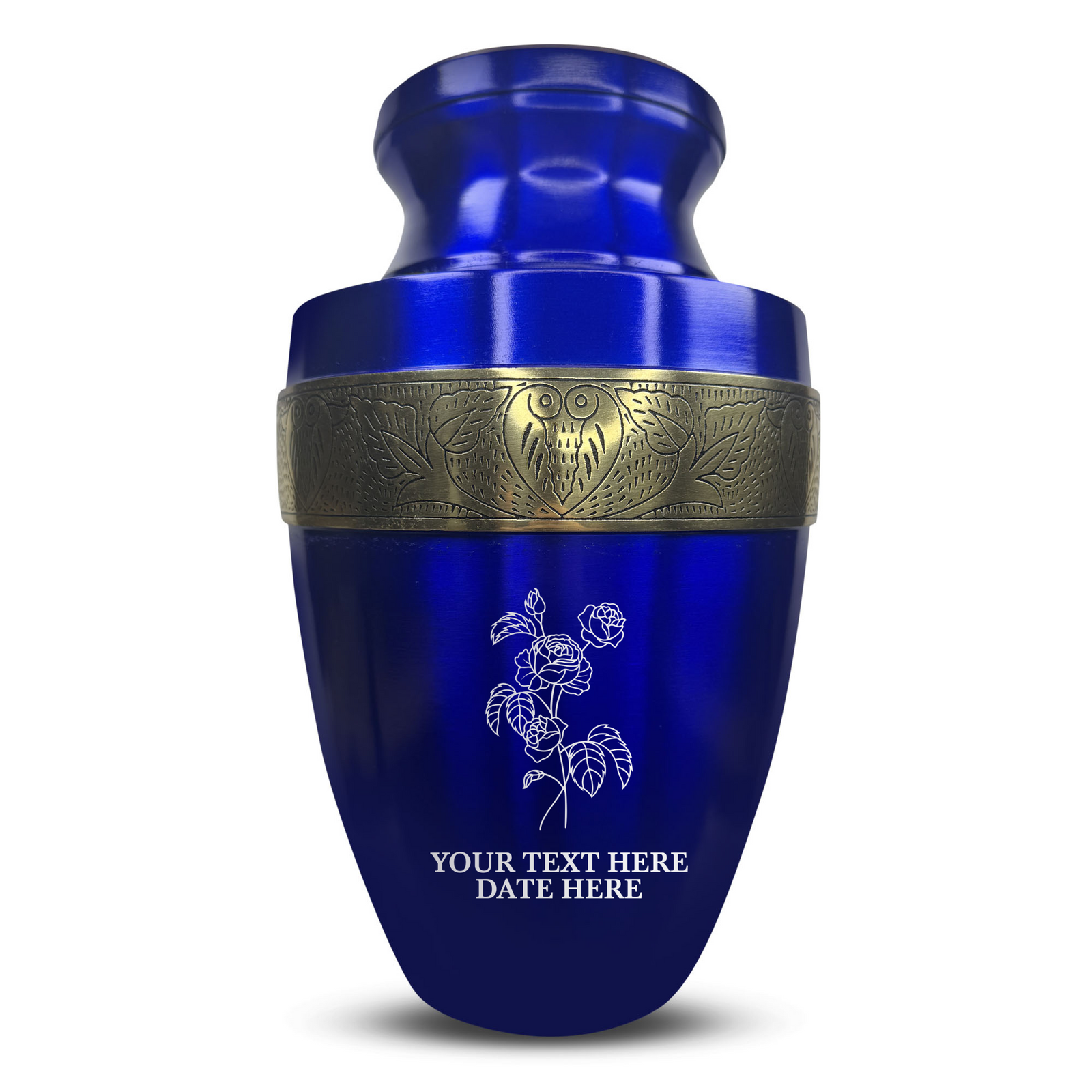 Custom Aluminum Human Urn - Memorial Floral Design - Elite Collection with Gold Inlay - 200 Cubic Inch