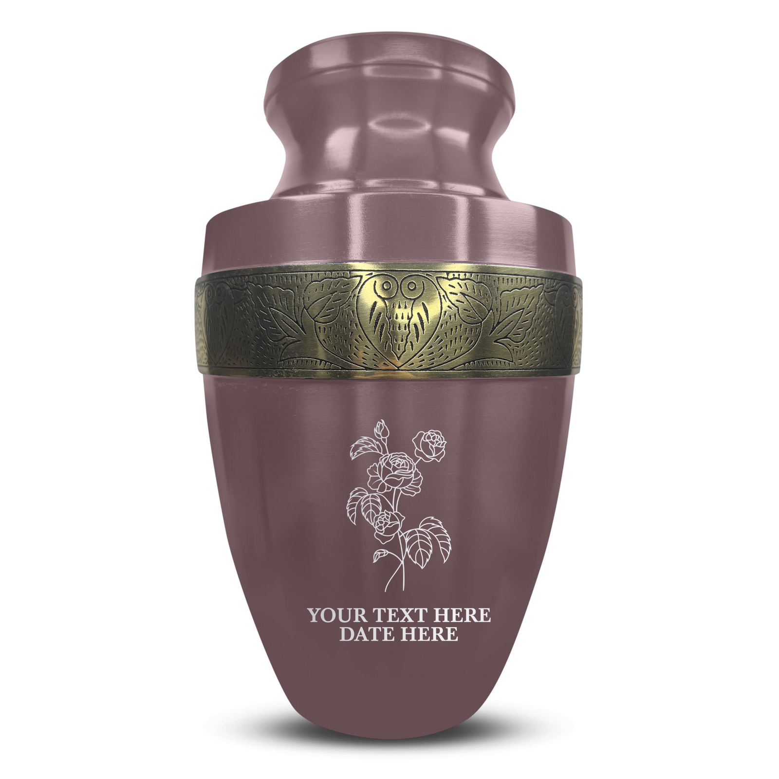 Custom Aluminum Human Urn - Memorial Floral Design - Elite Collection with Gold Inlay - 200 Cubic Inch