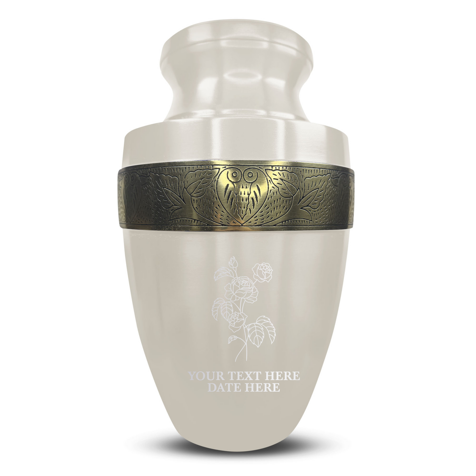 Custom Aluminum Human Urn - Memorial Floral Design - Elite Collection with Gold Inlay - 200 Cubic Inch