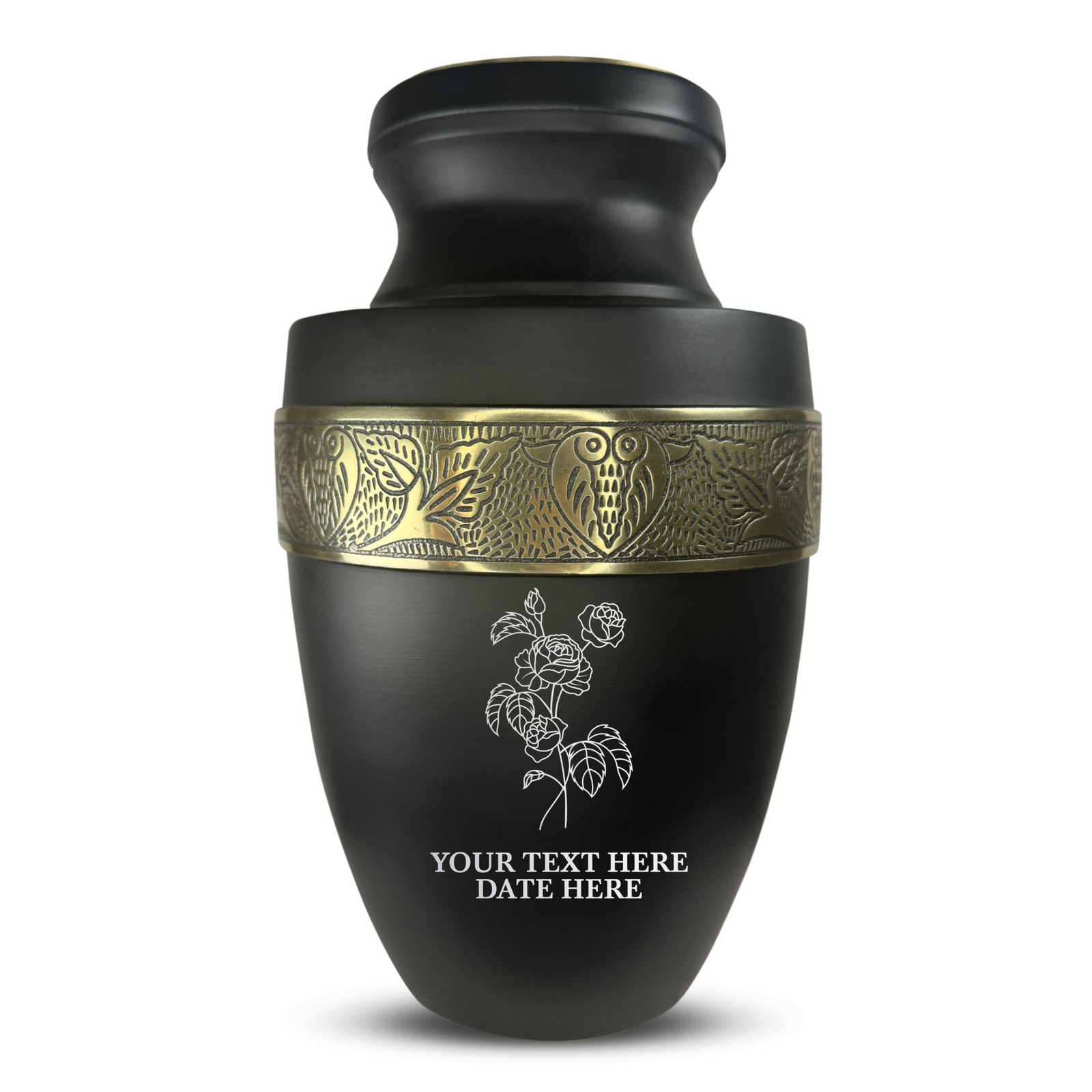 Custom Aluminum Human Urn - Memorial Floral Design - Elite Collection with Gold Inlay - 200 Cubic Inch