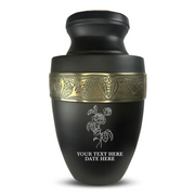 Custom Aluminum Human Urn - Memorial Floral Design - Elite Collection with Gold Inlay - 200 Cubic Inch
