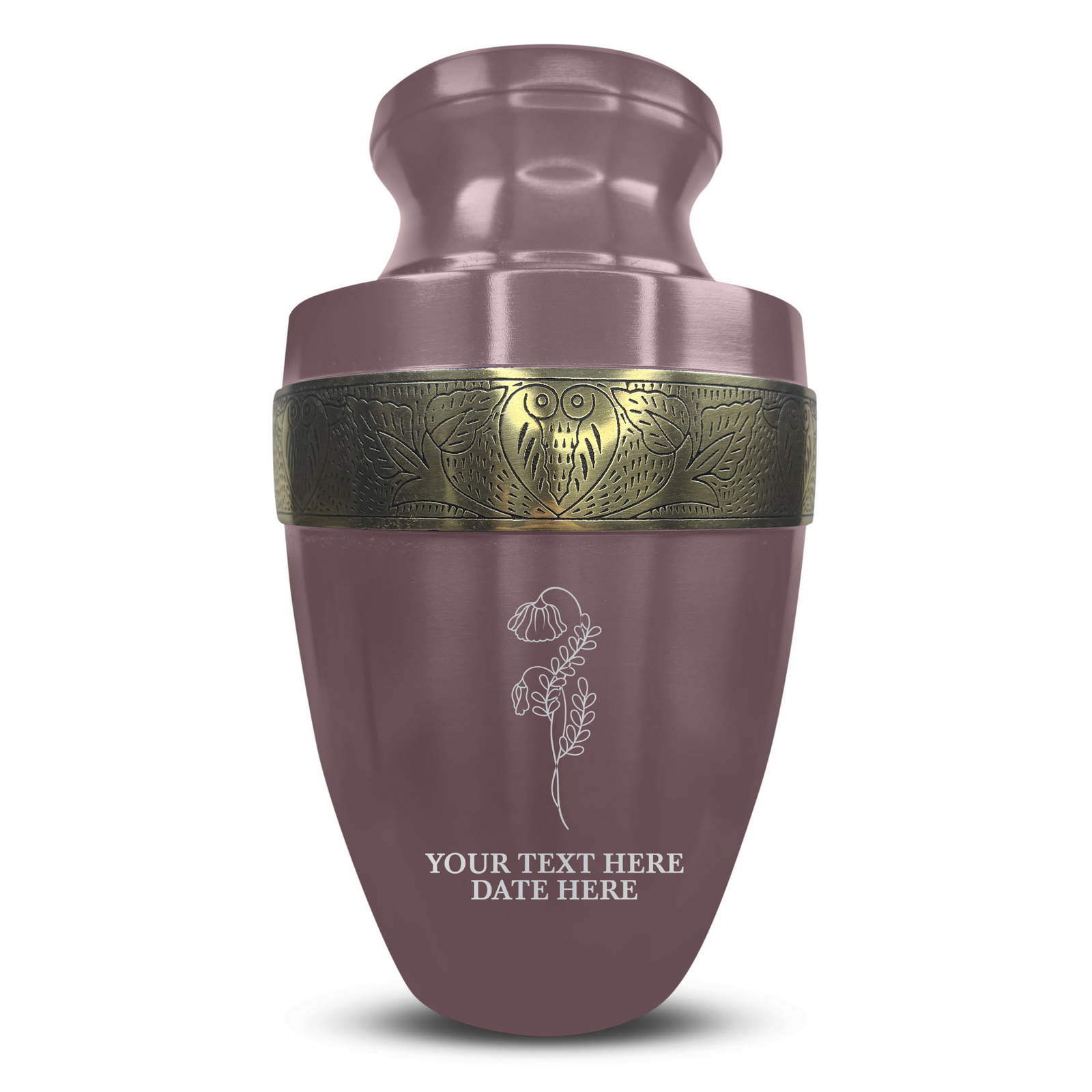 Custom Aluminum Human Urn - Memorial Floral Design - Elite Collection with Gold Inlay - 200 Cubic Inch