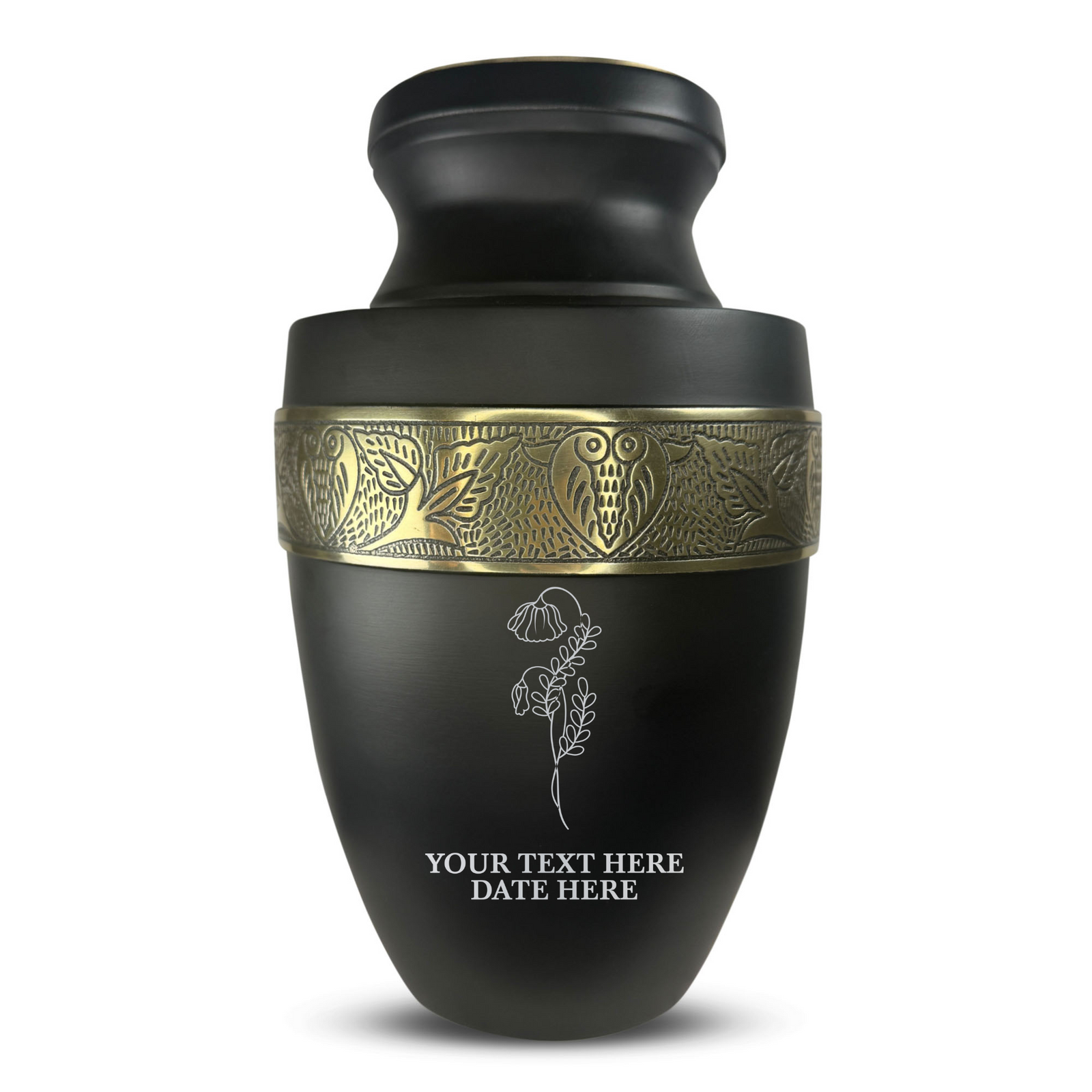 Custom Aluminum Human Urn - Memorial Floral Design - Elite Collection with Gold Inlay - 200 Cubic Inch