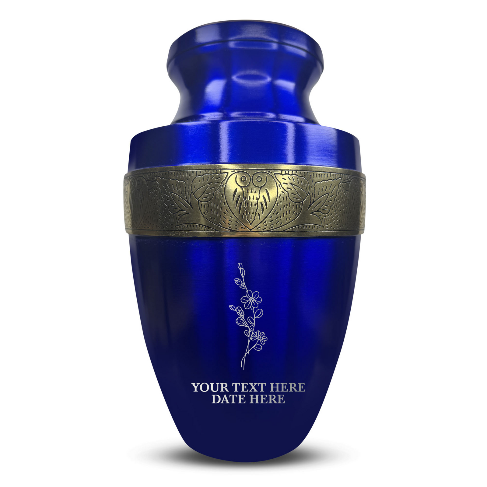 Custom Aluminum Human Urn - Memorial Floral Design - Elite Collection with Gold Inlay - 200 Cubic Inch