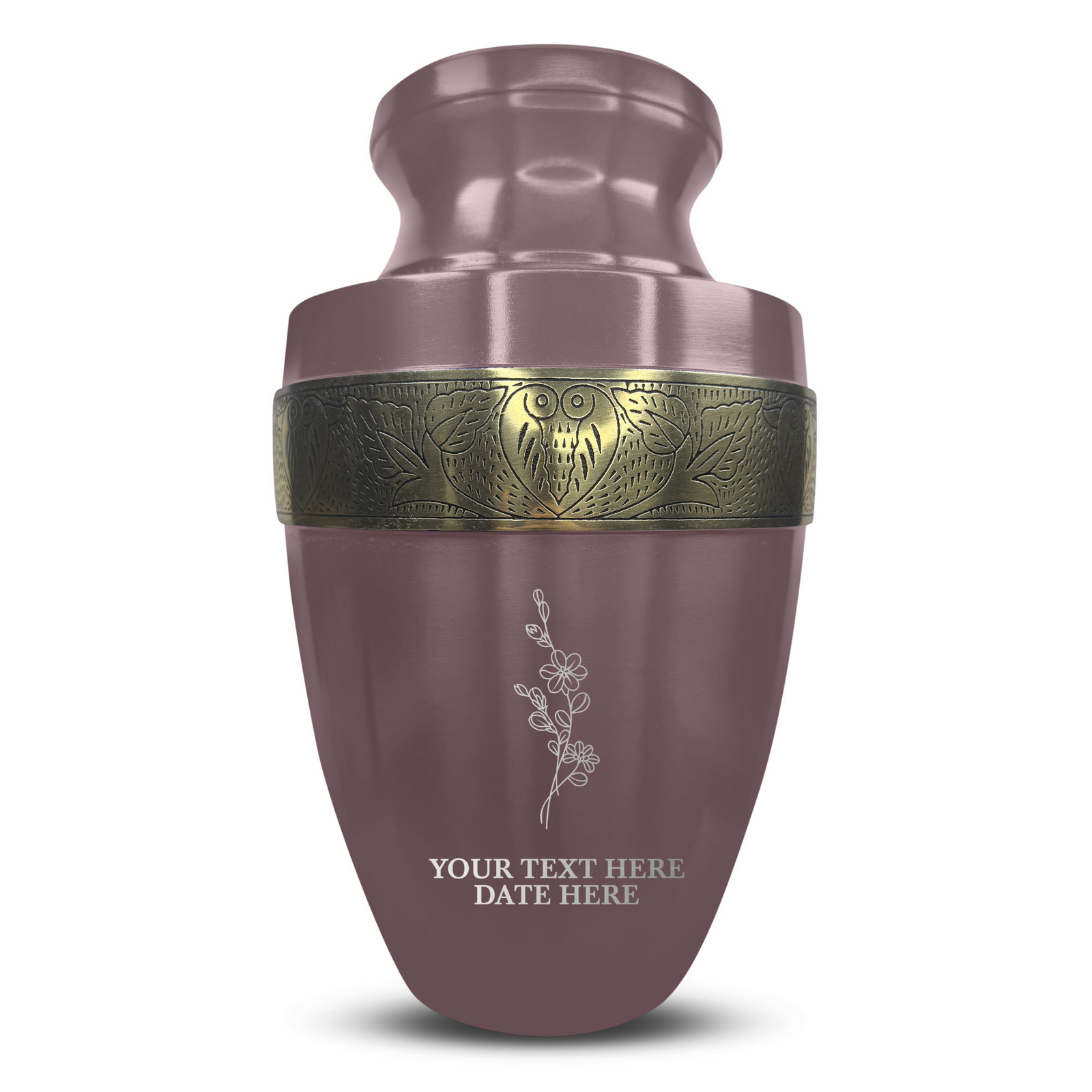 Custom Aluminum Human Urn - Memorial Floral Design - Elite Collection with Gold Inlay - 200 Cubic Inch