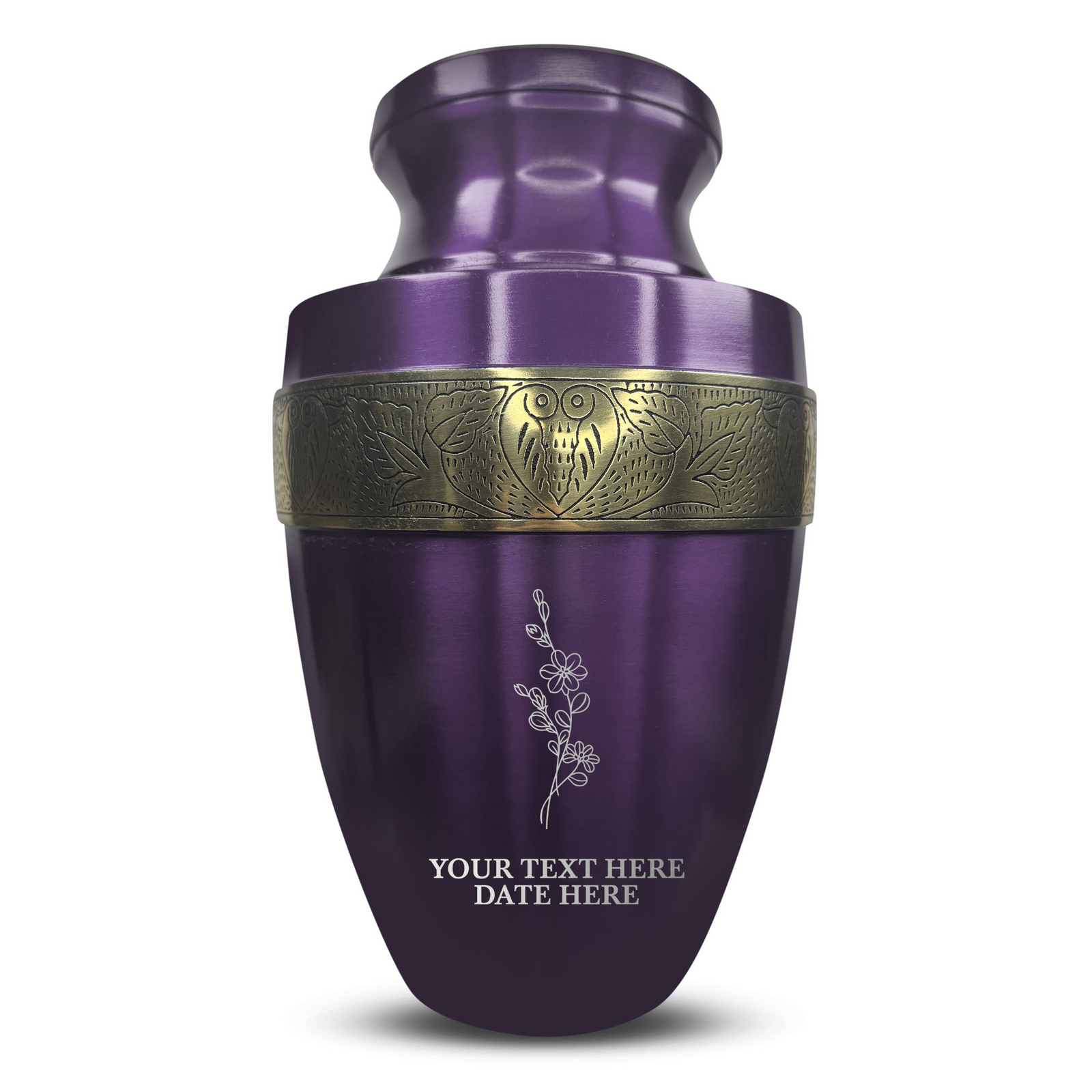 Custom Aluminum Human Urn - Memorial Floral Design - Elite Collection with Gold Inlay - 200 Cubic Inch