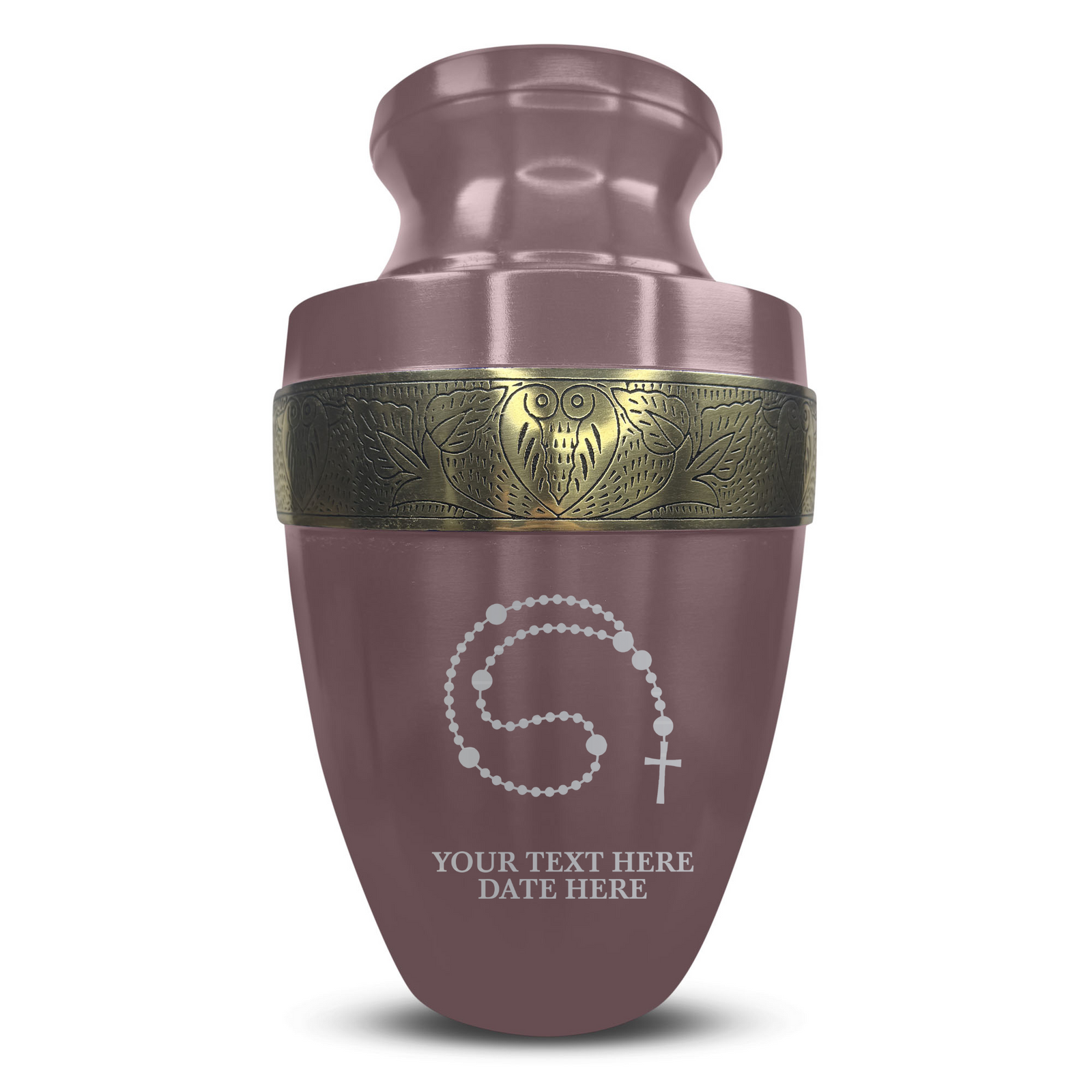Custom Aluminum Human Urn - Rosary Illustration Design - Elite Collection with Gold Inlay - 200 Cubic Inch
