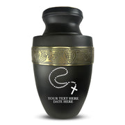 Custom Aluminum Human Urn - Rosary Illustration Design - Elite Collection with Gold Inlay - 200 Cubic Inch