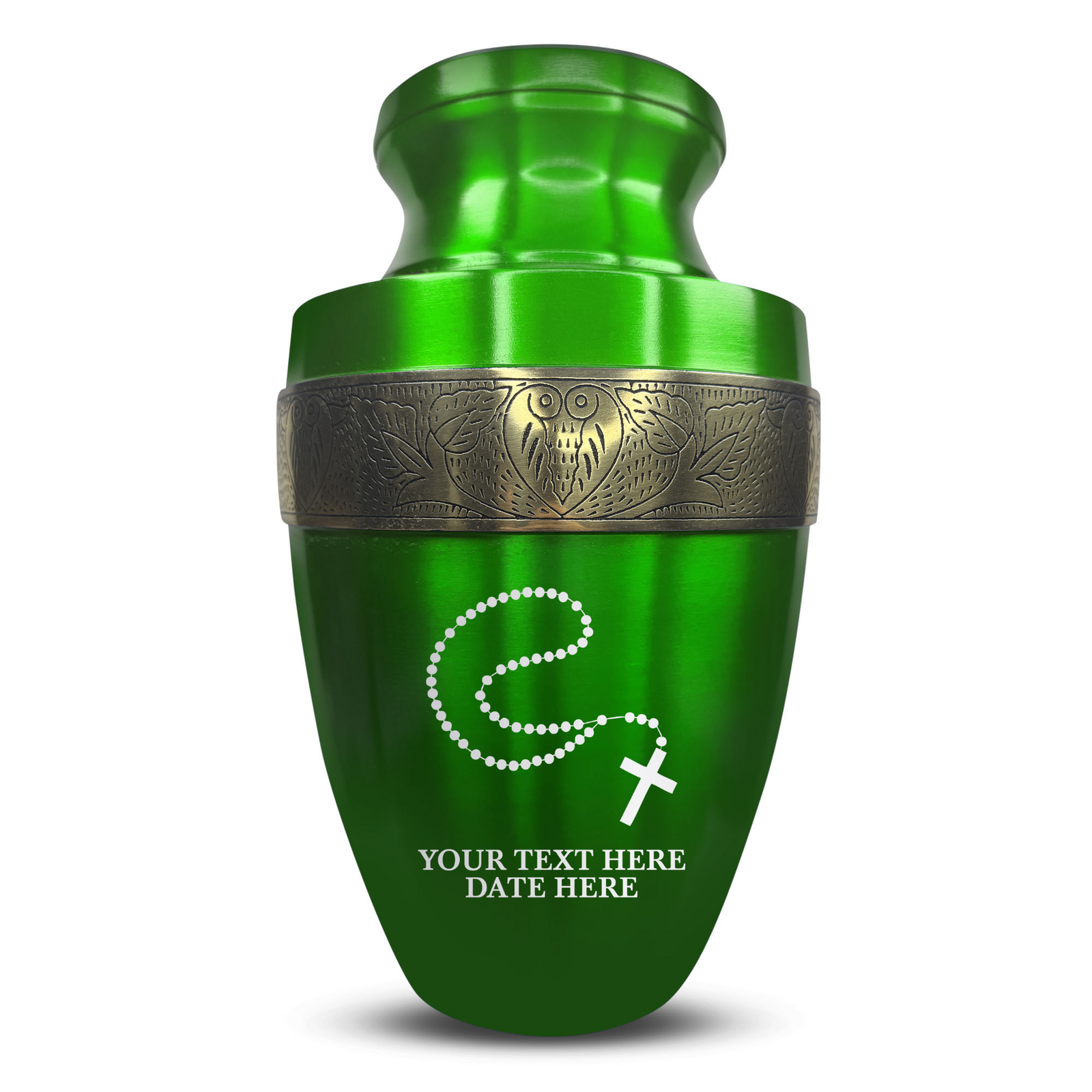 Custom Aluminum Human Urn - Rosary Illustration Design - Elite Collection with Gold Inlay - 200 Cubic Inch
