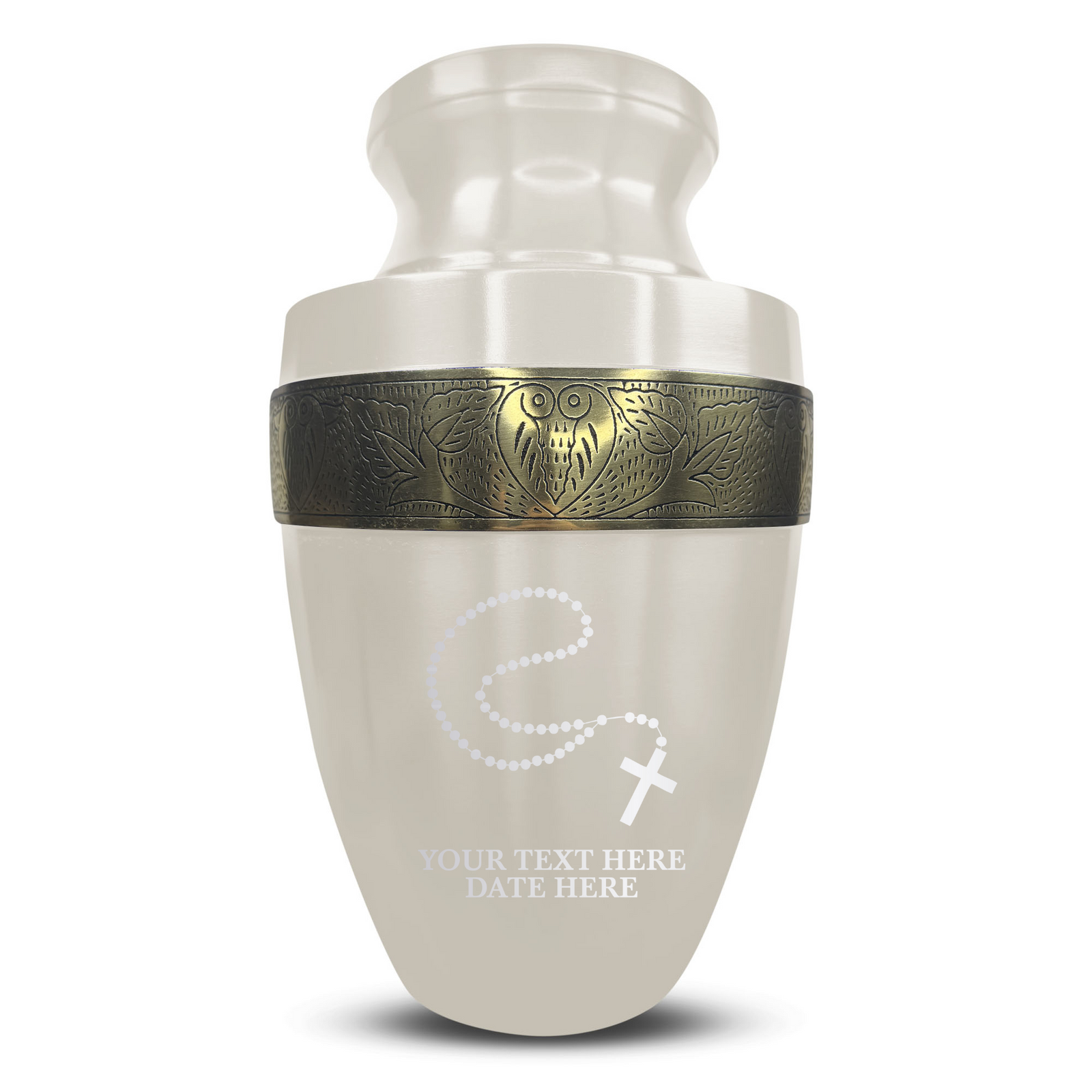 Custom Aluminum Human Urn - Rosary Illustration Design - Elite Collection with Gold Inlay - 200 Cubic Inch