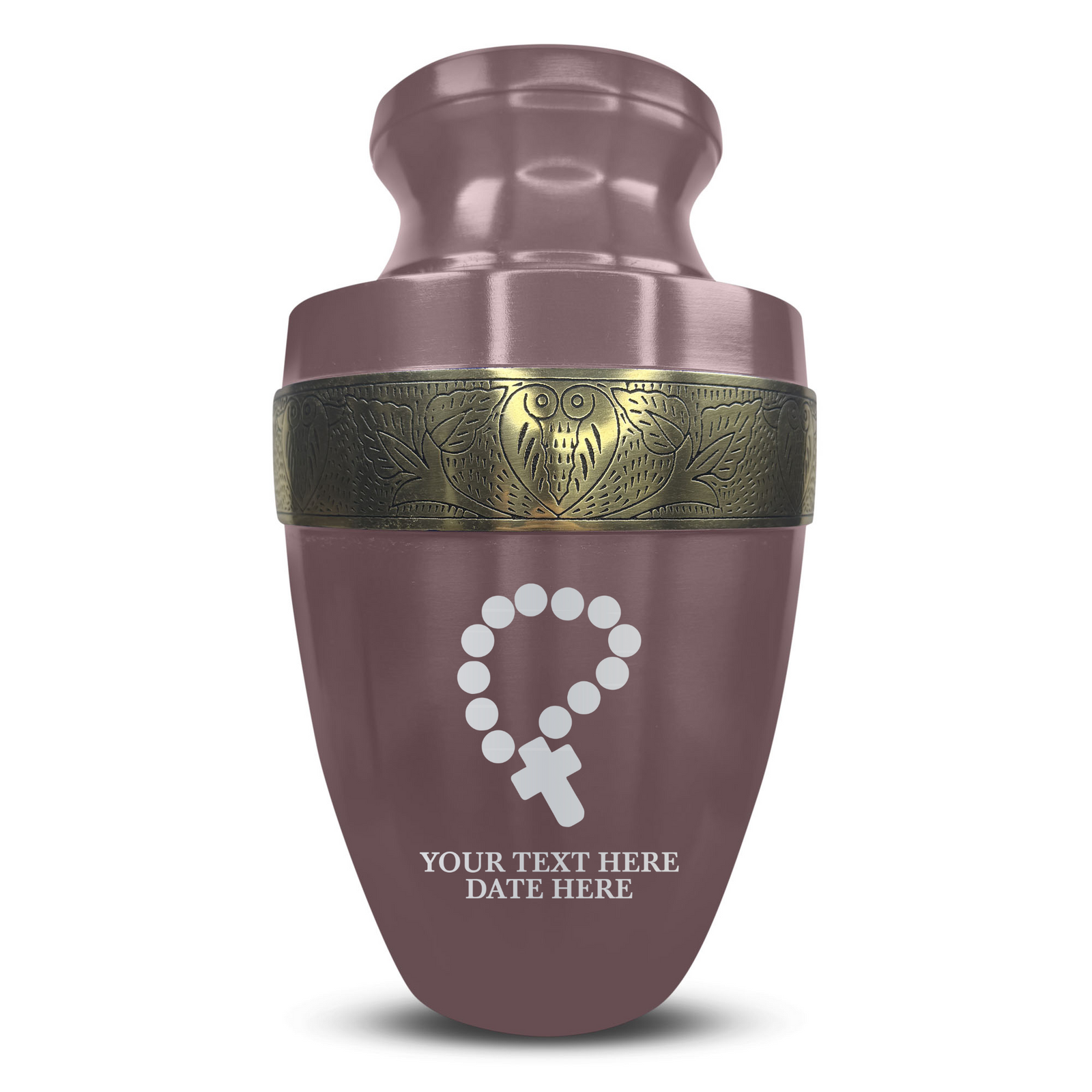 Custom Aluminum Human Urn - Rosary Illustration Design - Elite Collection with Gold Inlay - 200 Cubic Inch