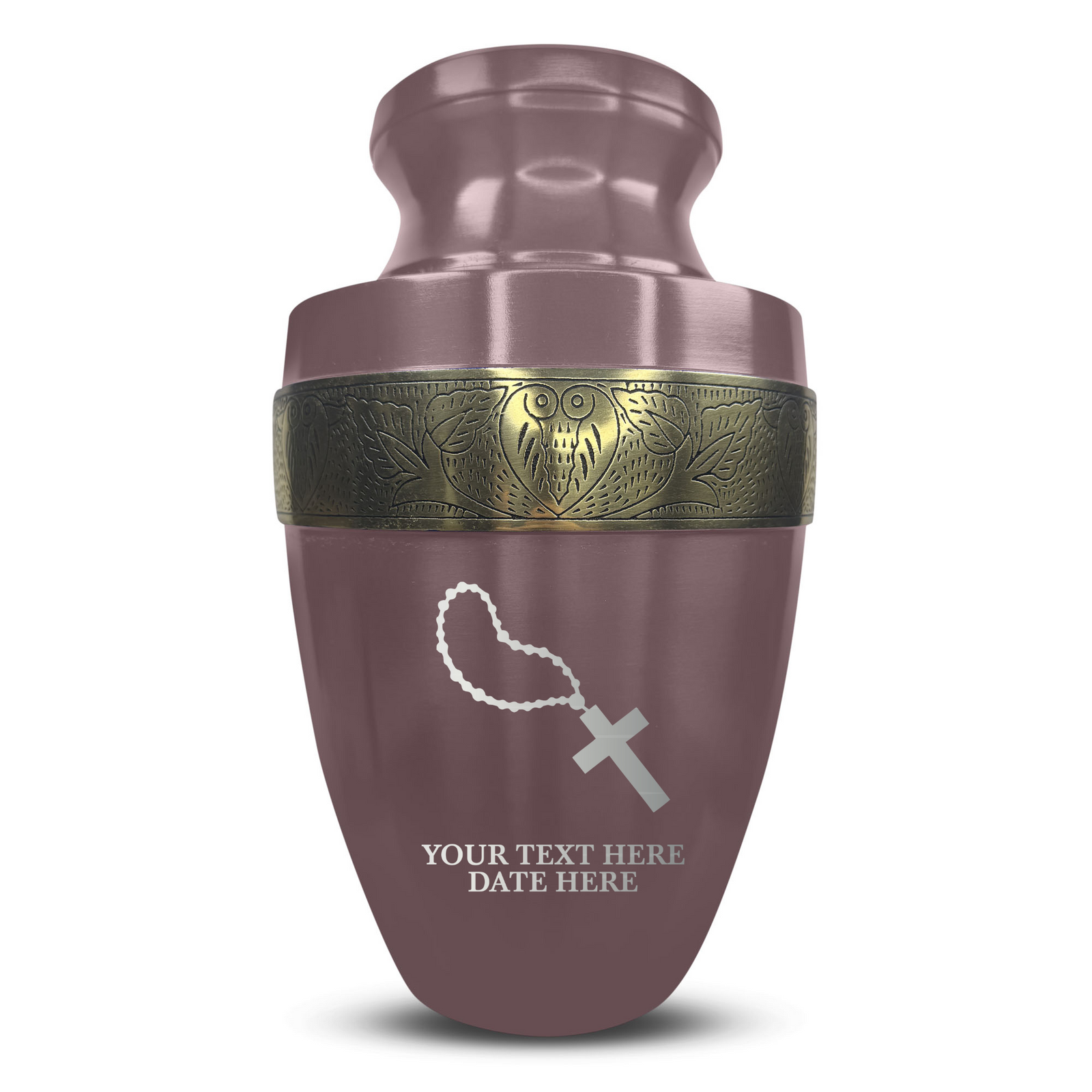 Custom Aluminum Human Urn - Rosary Illustration Design - Elite Collection with Gold Inlay - 200 Cubic Inch