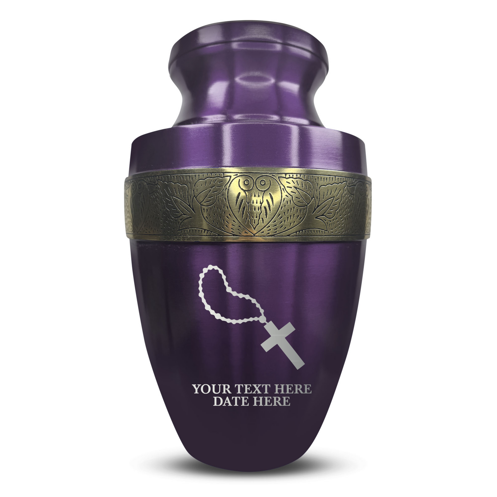 Custom Aluminum Human Urn - Rosary Illustration Design - Elite Collection with Gold Inlay - 200 Cubic Inch