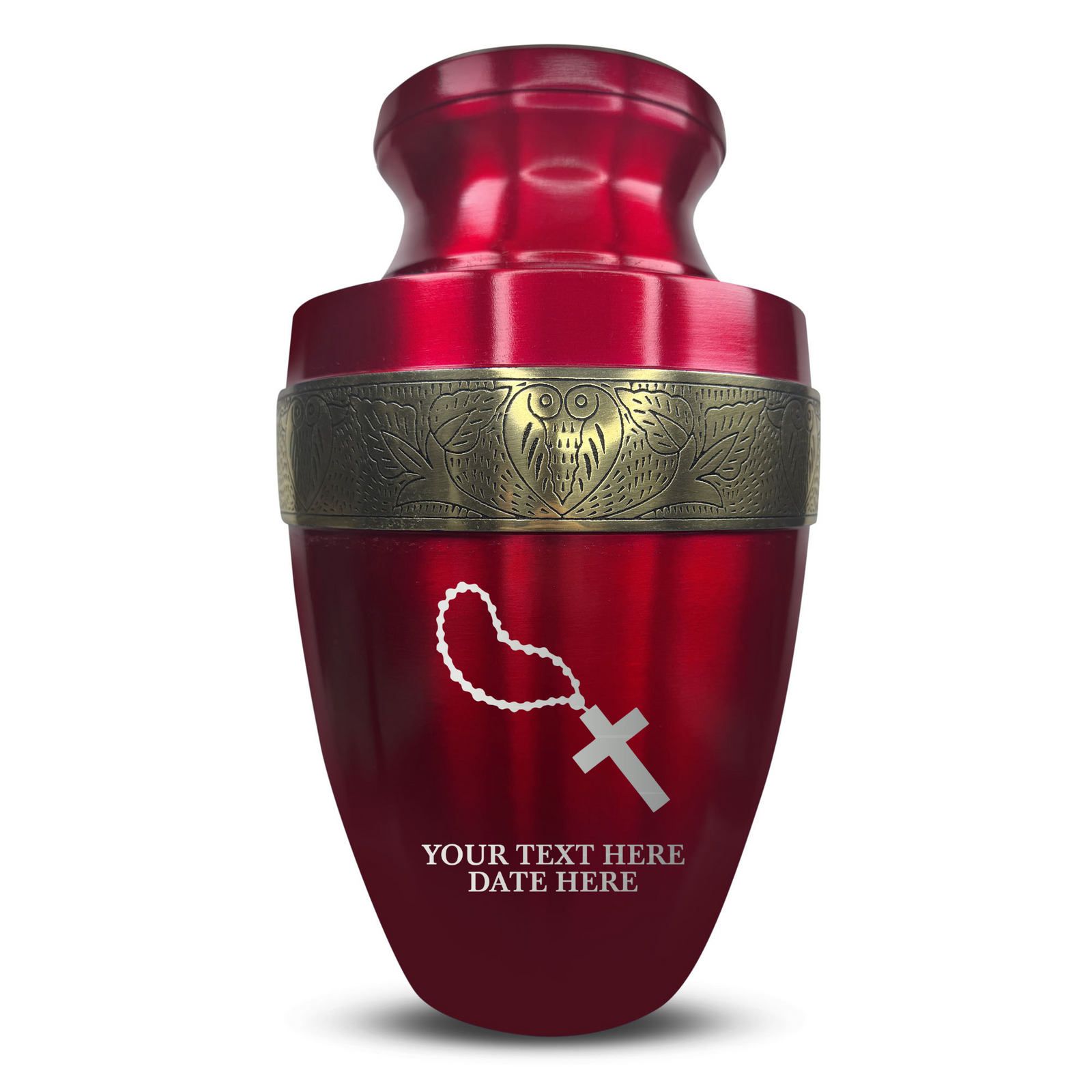 Custom Aluminum Human Urn - Rosary Illustration Design - Elite Collection with Gold Inlay - 200 Cubic Inch