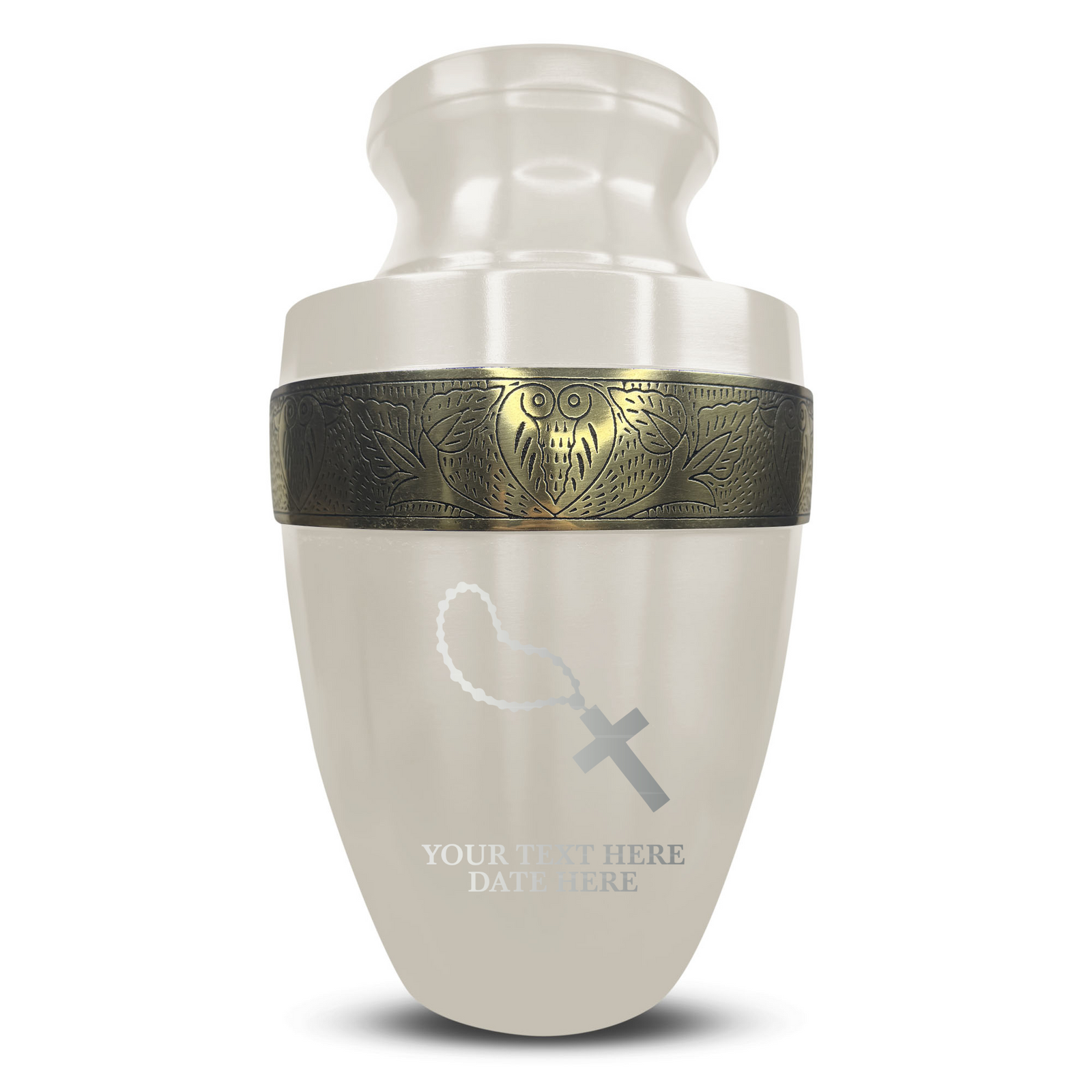 Custom Aluminum Human Urn - Rosary Illustration Design - Elite Collection with Gold Inlay - 200 Cubic Inch