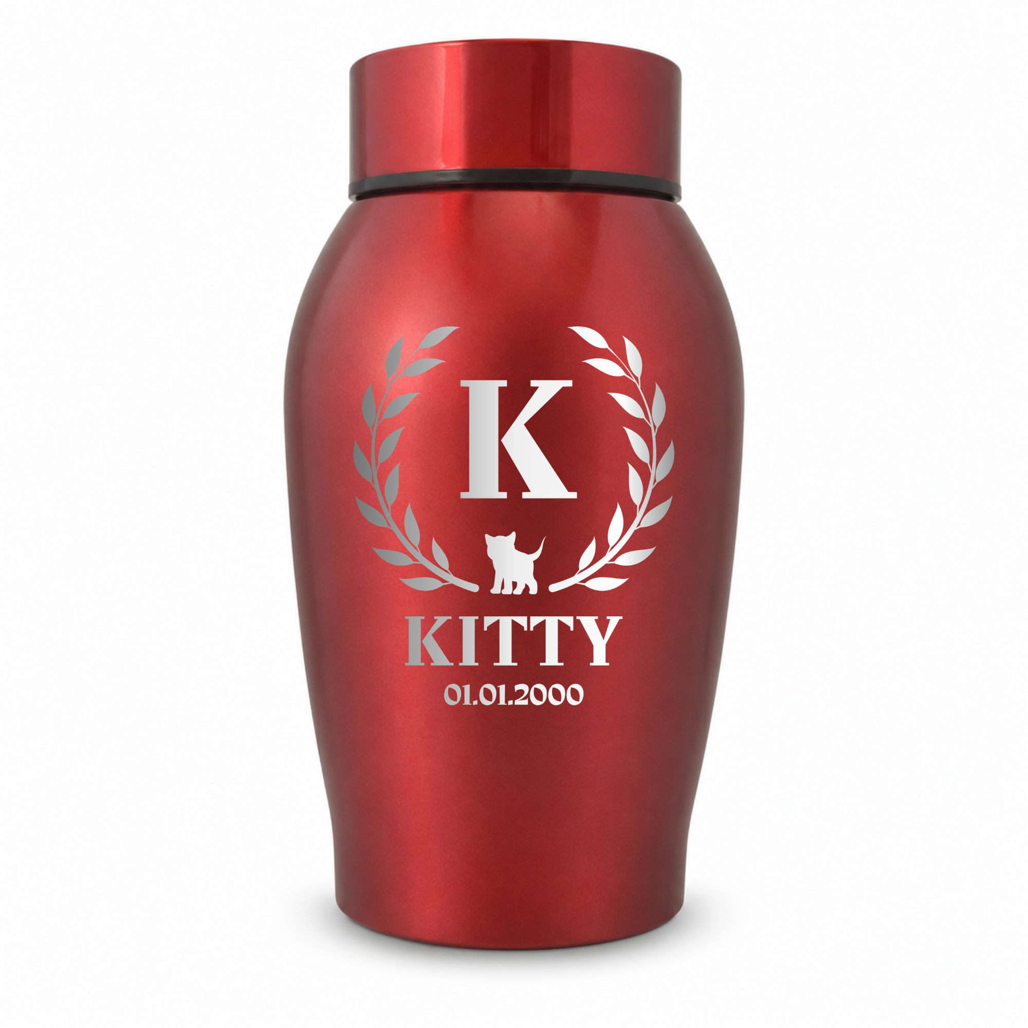 Medium Custom Cat Urn – 50 Cubic Inch – Stainless Steel | Cat Monogram