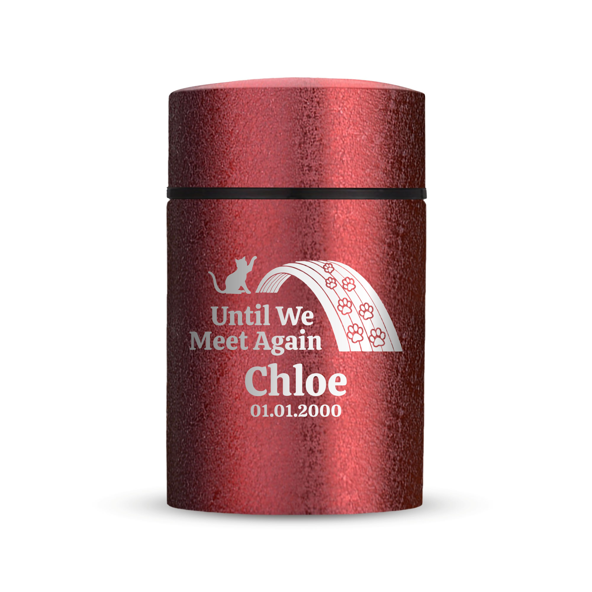 Custom Compact Mini Keepsake Cat Urn - Stainless Steel - Textured Finish - 8 Cubic Inch| Heart & Whiskers Collection