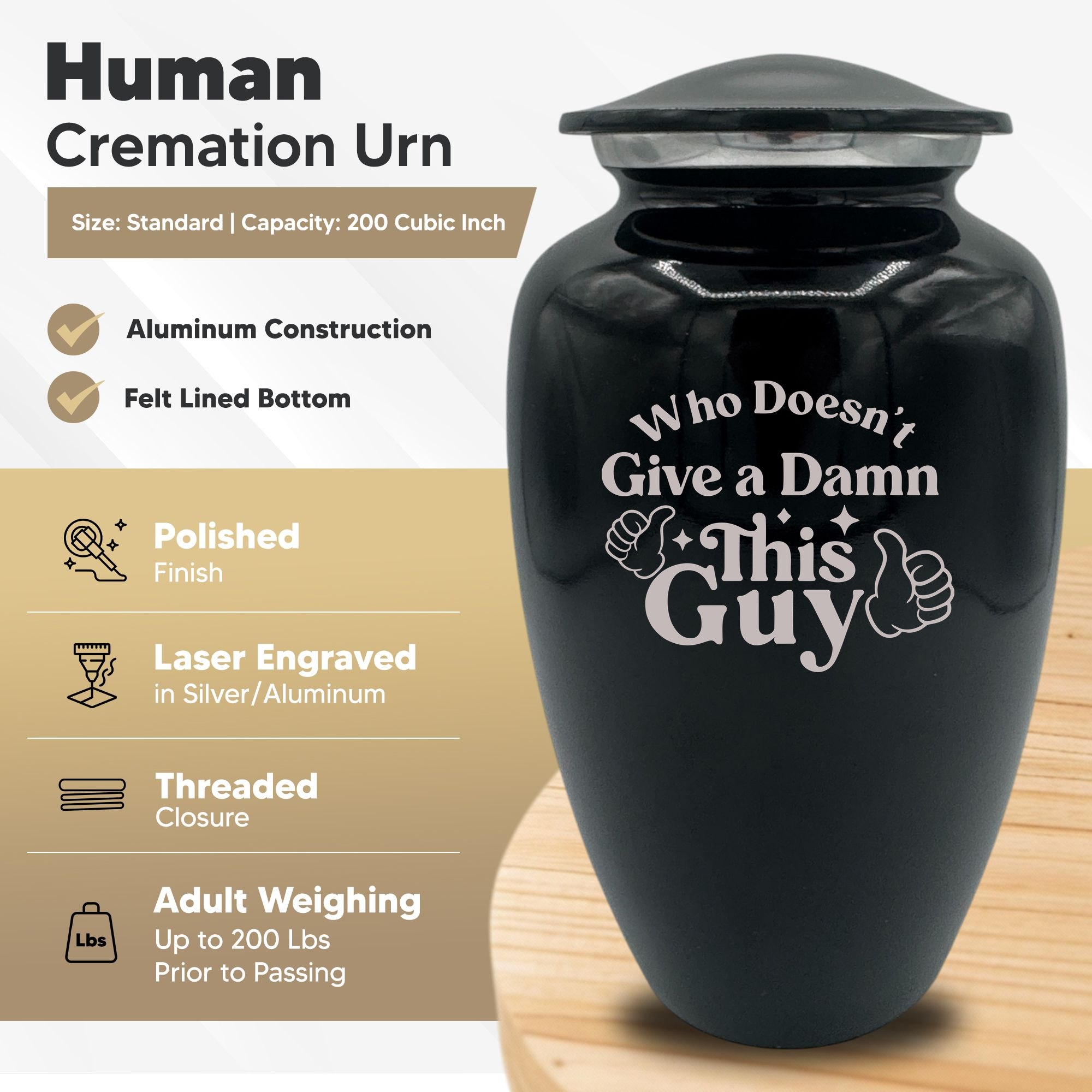 Splendor Human Cremation Urn - 200 Cubic Inch Capacity - Metal | Dark Humor Collection