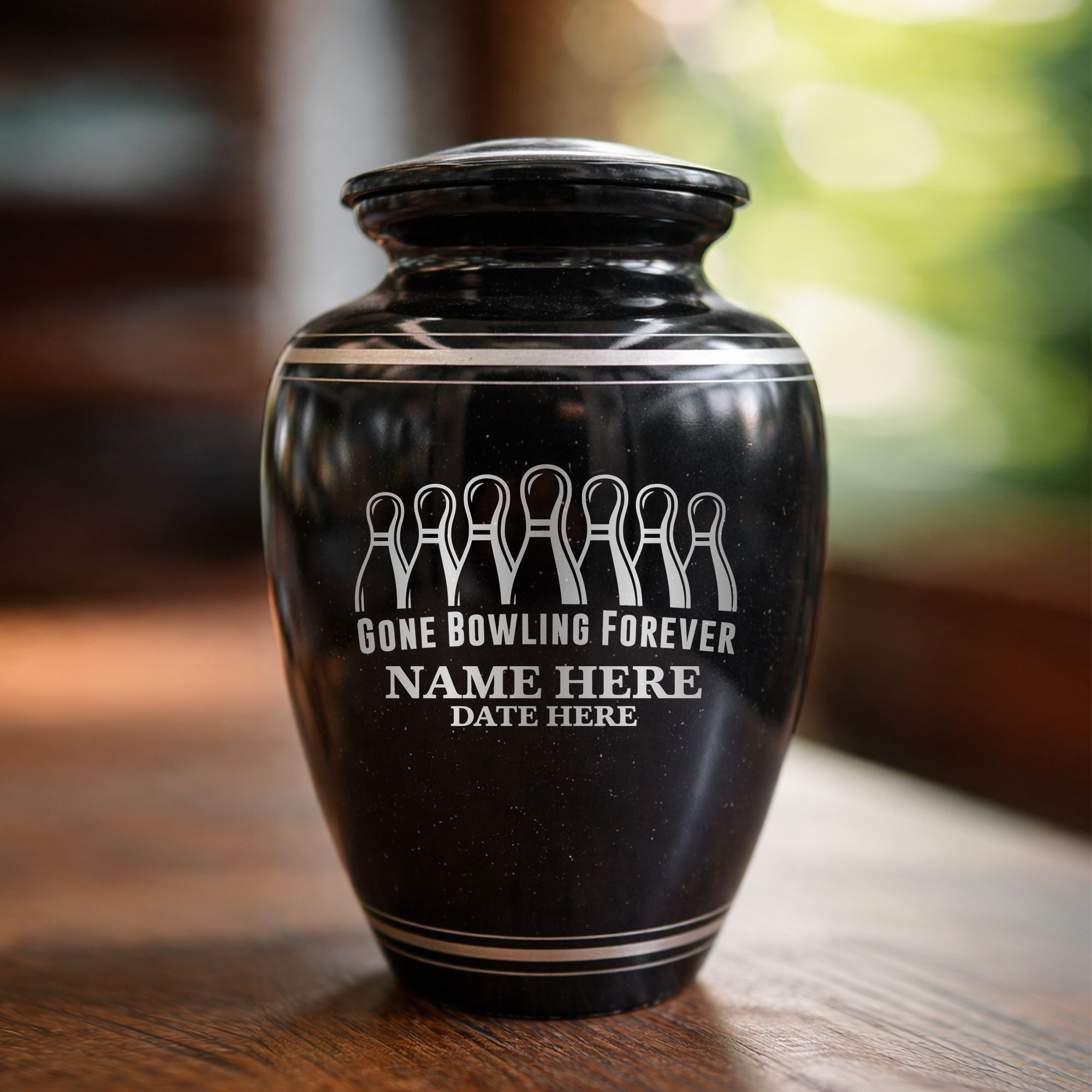 Extra Large Human Cremation Urn - 350 Cubic Inch - Black Spotted Finish with Silver Rim | Gone Bowling Tribute Collection