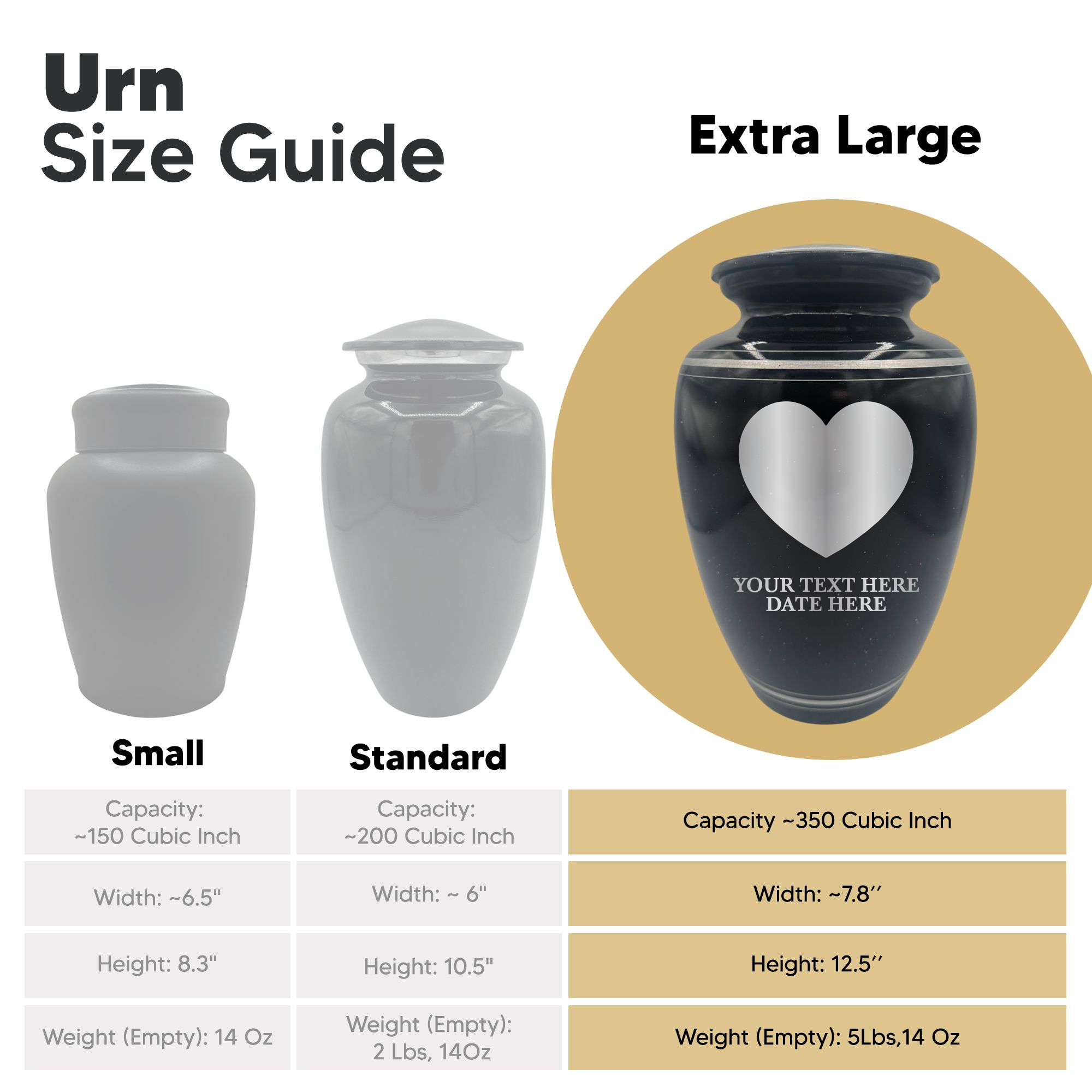 Extra Large Human Cremation Urn - 350 Cubic Inch - Black Spotted Finish with Silver Rim | Traditional Memorial