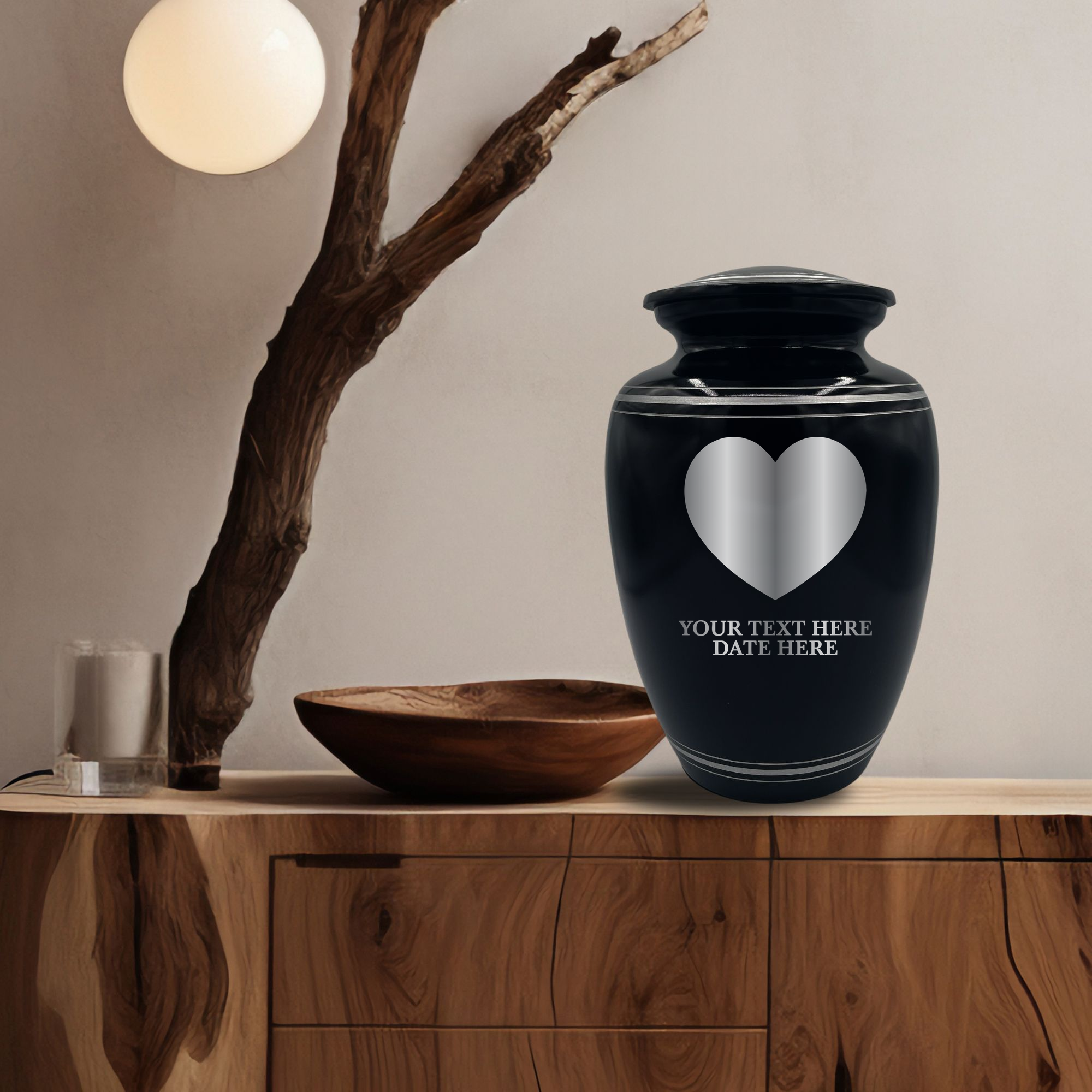 Human Cremation Urn – 350 Cubic Inch Capacity – Black with Silver Rim | Traditional Memorial