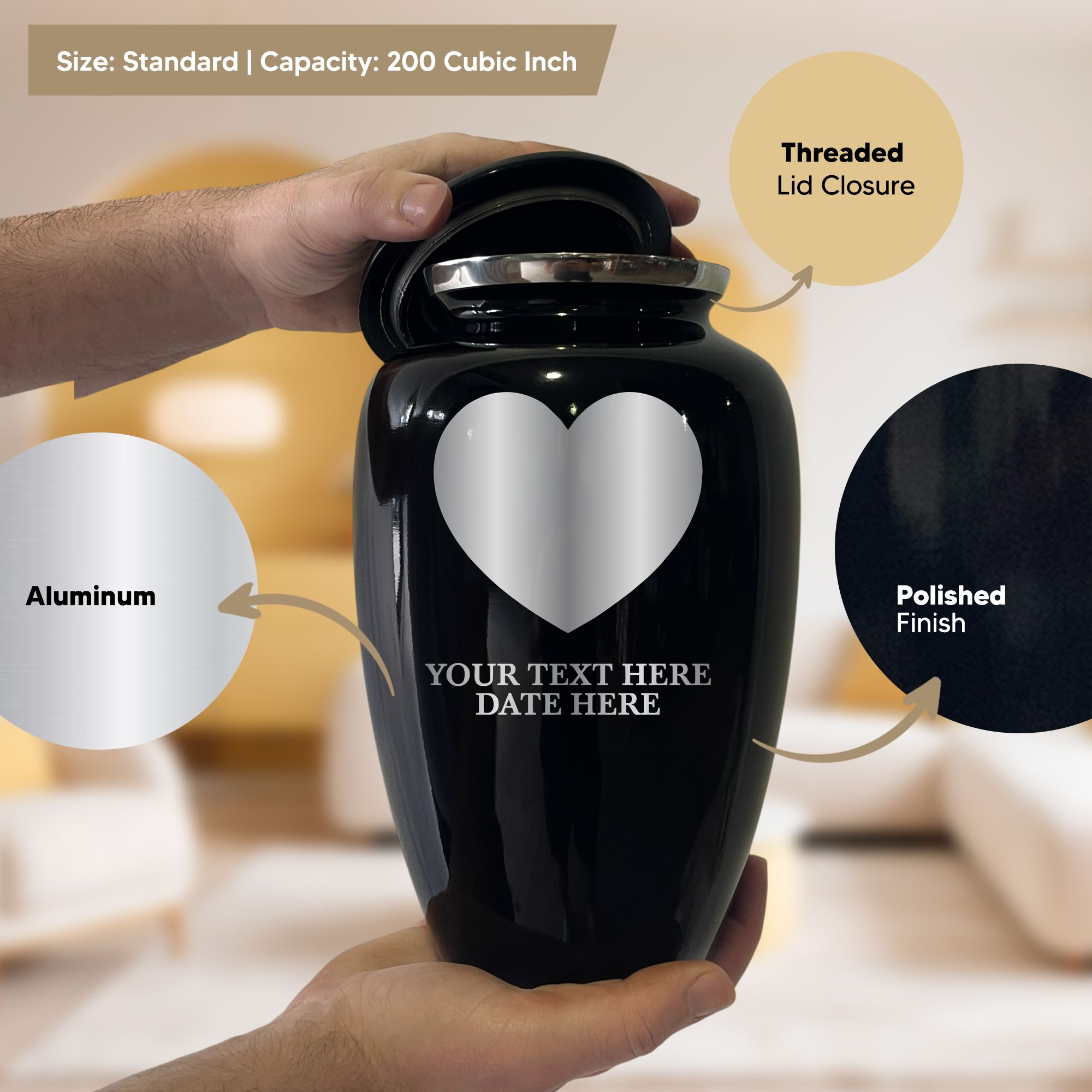 Splendor Human Cremation Urn – 200 Cubic Inch Capacity – Metal | Traditional Memorial