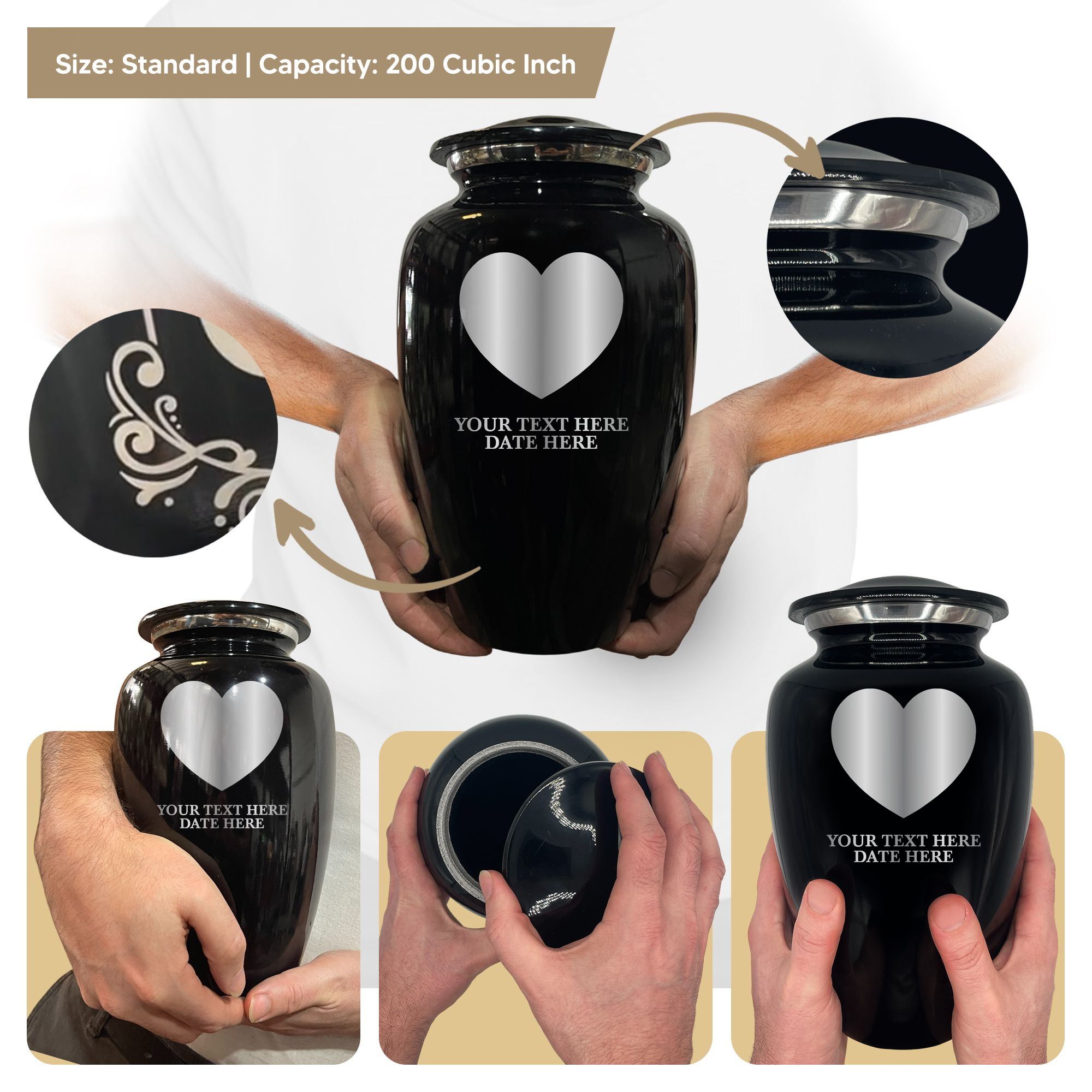 Splendor Human Cremation Urn – 200 Cubic Inch Capacity – Metal | Traditional Memorial