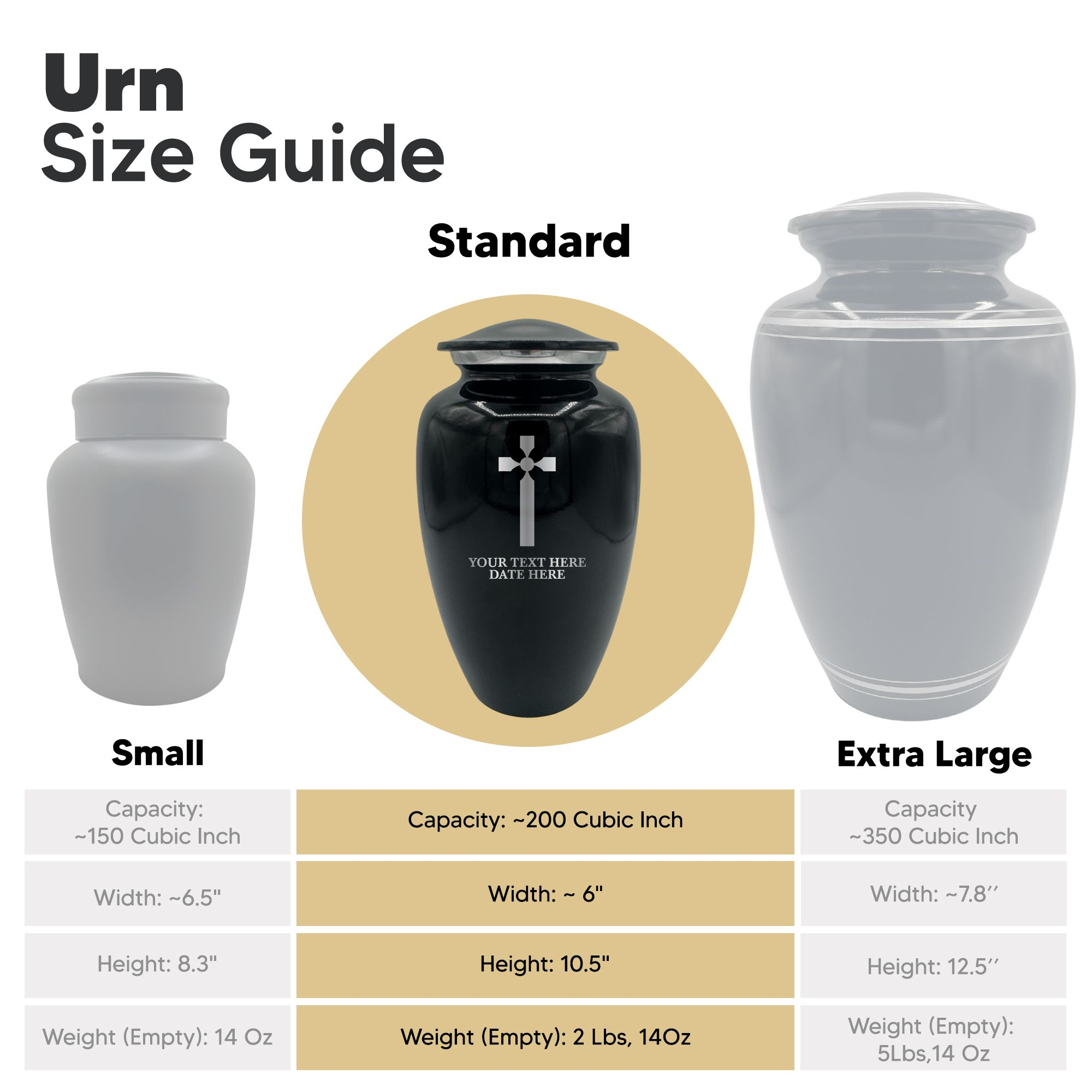 Splendor Human Cremation Urn – 200 Cubic Inch Capacity – Metal | Cross Design Collection
