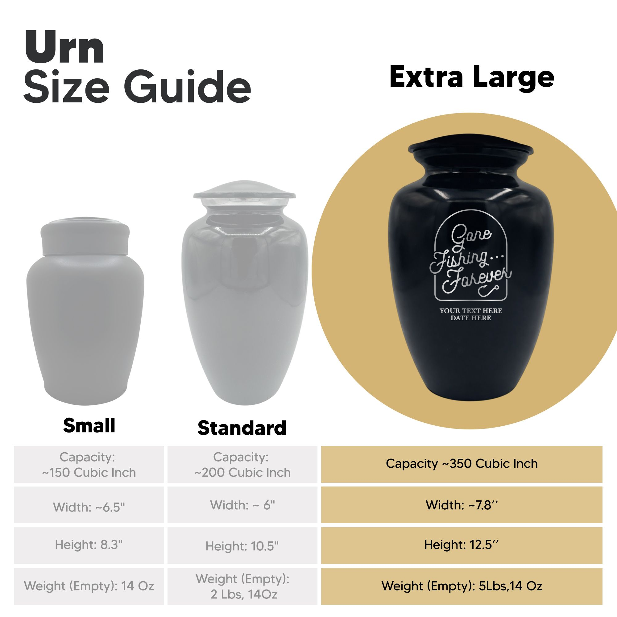 Polished Extra Large Human Cremation Urn 350 Cubic Inch - Engraved Aluminum | Fisherman Tribute Collection