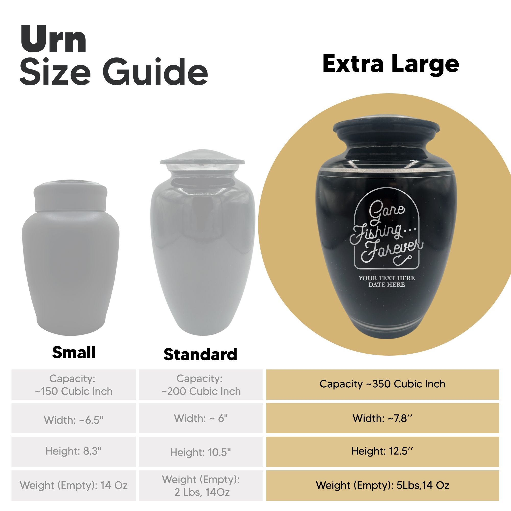 Extra Large Human Cremation Urn - 350 Cubic Inch - Black Spotted Finish with Silver Rim | Fisherman Tribute Collection