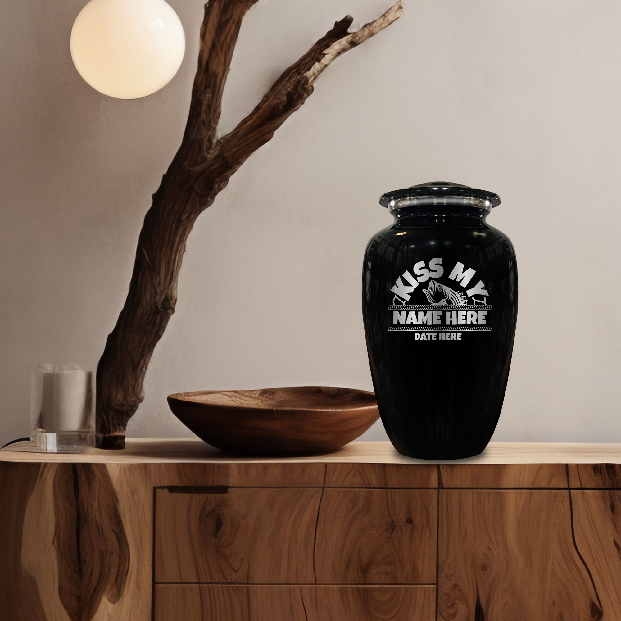Splendor Human Cremation Urn - 200 Cubic Inch Capacity - Metal | Bass Fishing Humor