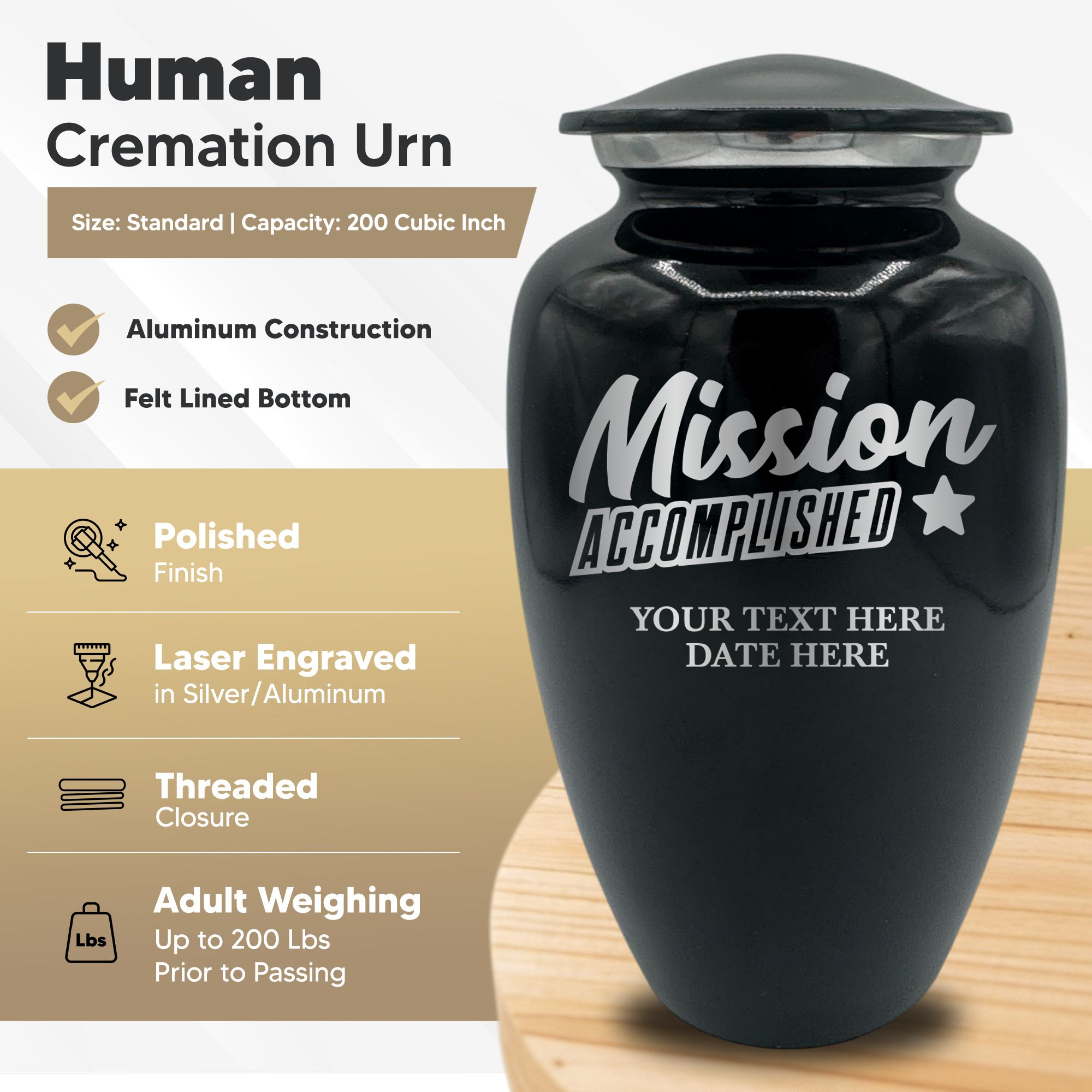 Splendor Human Cremation Urn – 200 Cubic Inch Capacity – Metal | Fantasy Memorial