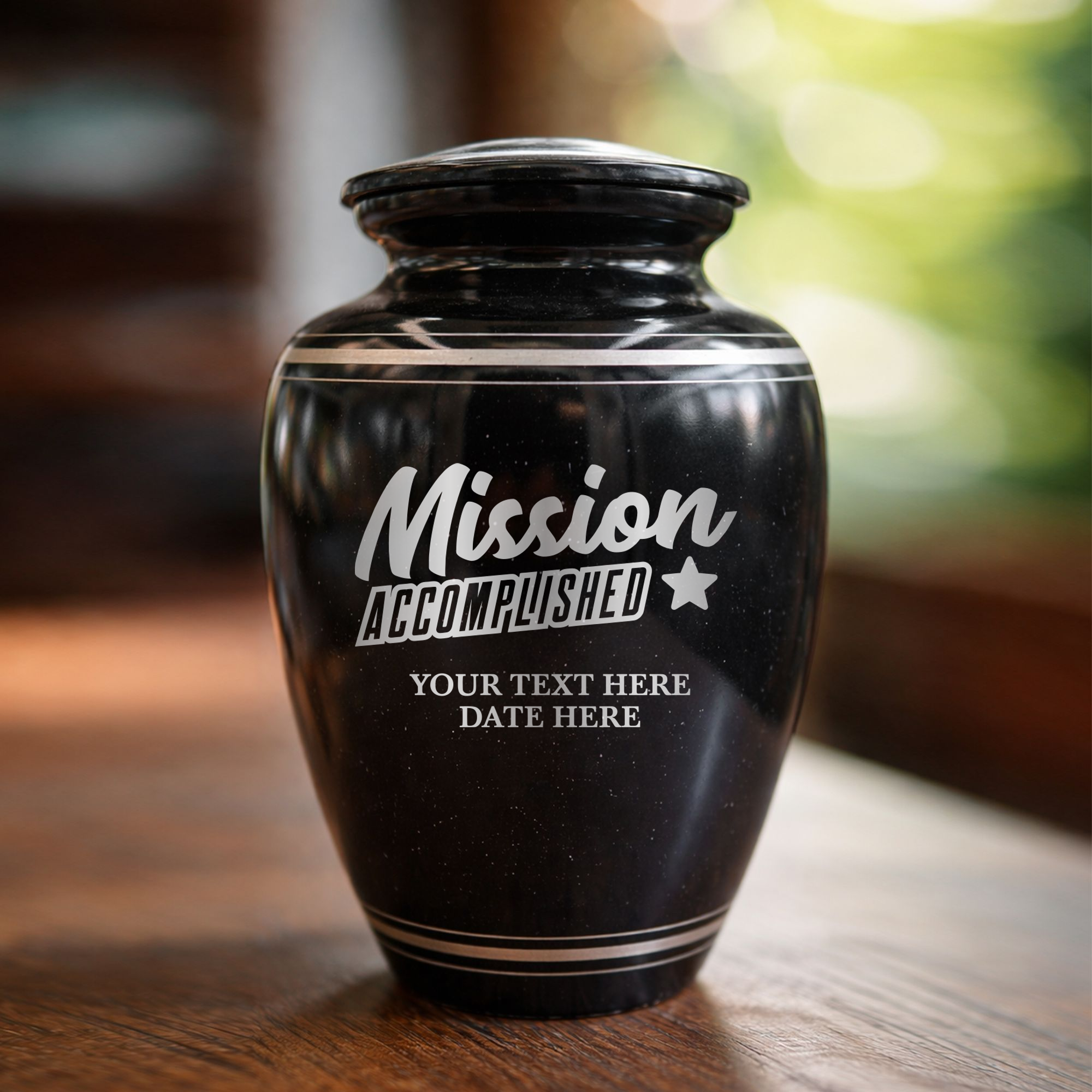 Extra Large Human Cremation Urn - 350 Cubic Inch - Black Spotted Finish with Silver Rim | Fantasy Memorial