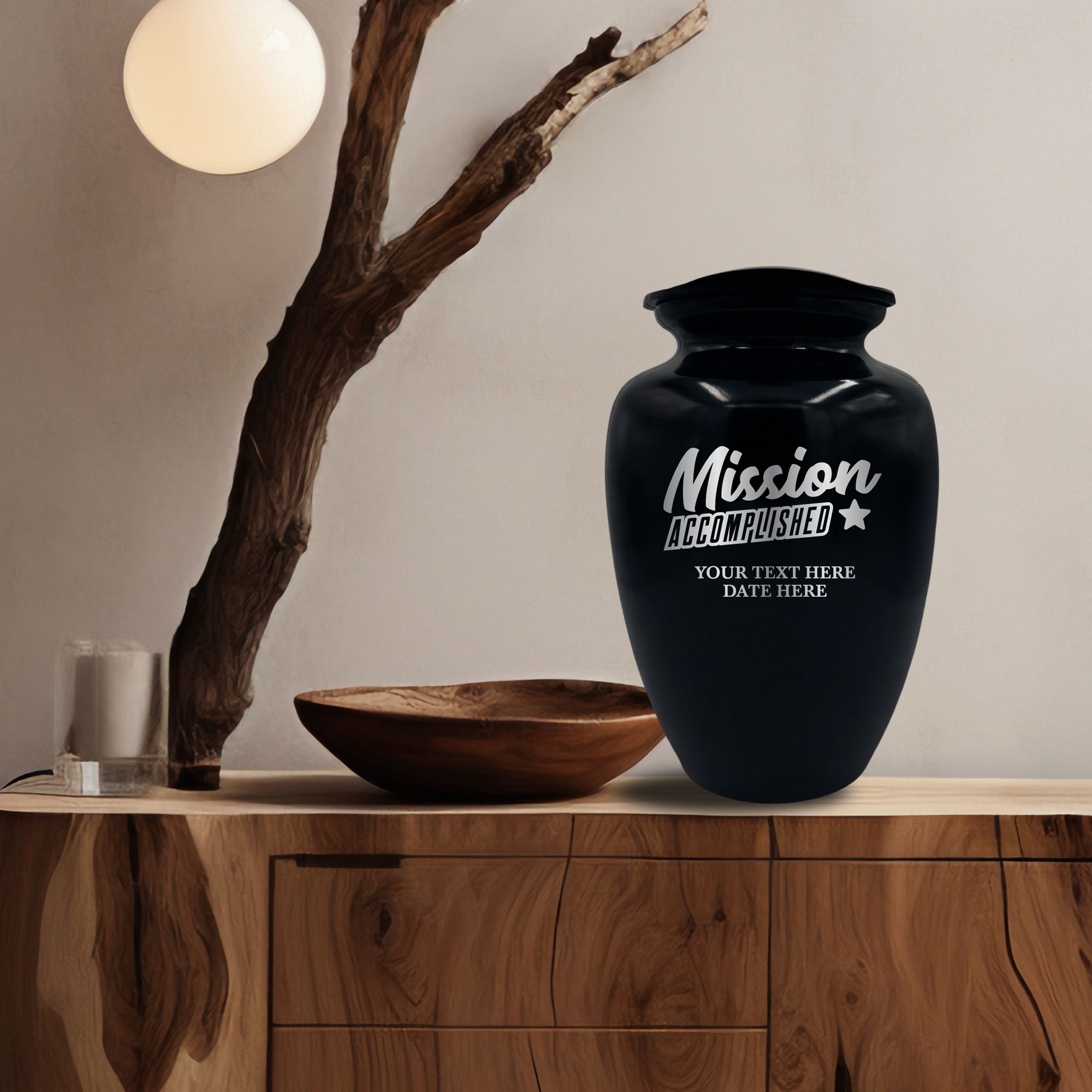 Polished Extra Large Human Cremation Urn 350 Cubic Inch - Engraved Aluminum | Fantasy Memorial