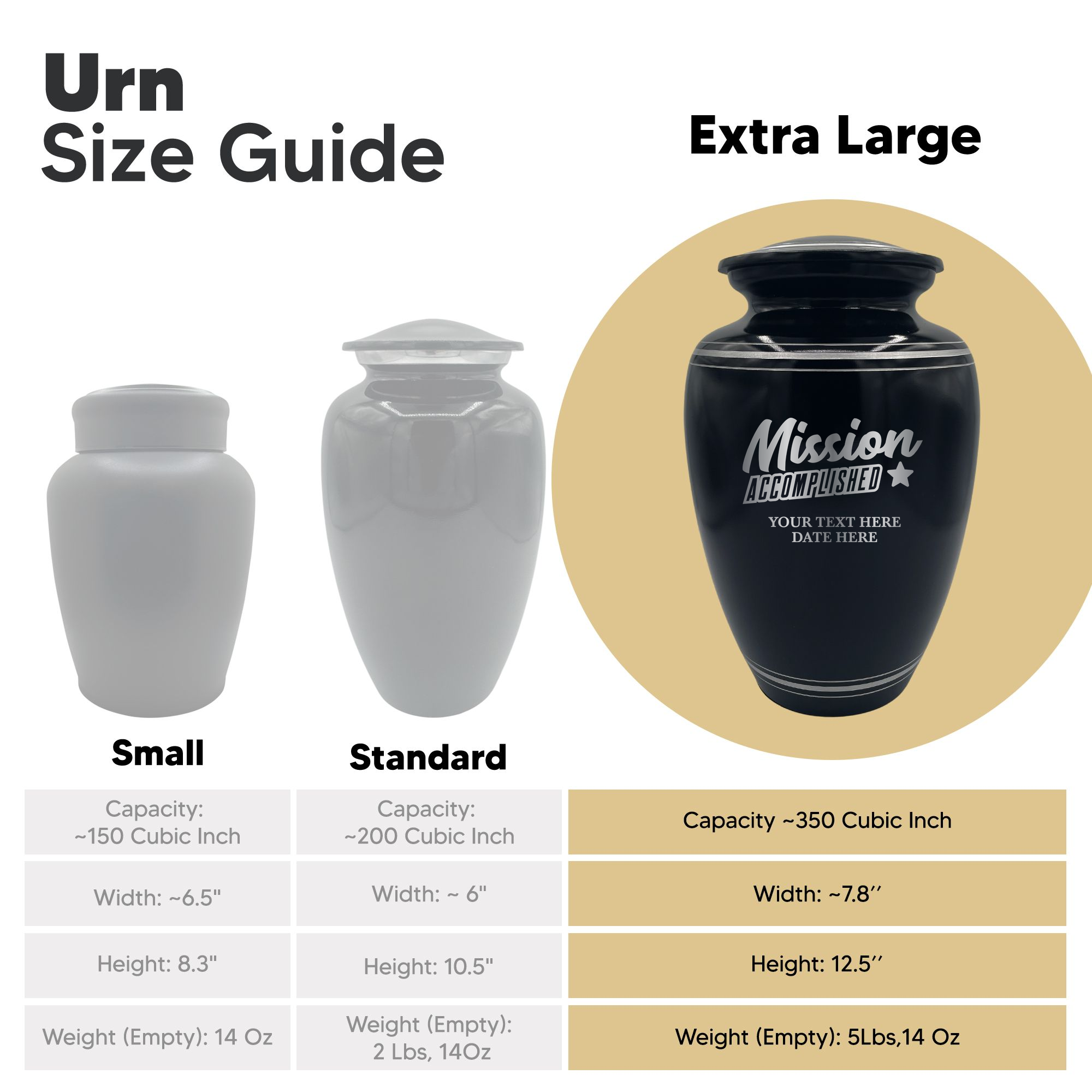 Human Cremation Urn - 350 Cubic Inch Capacity - Black with Silver Rim | Fantasy Memorial