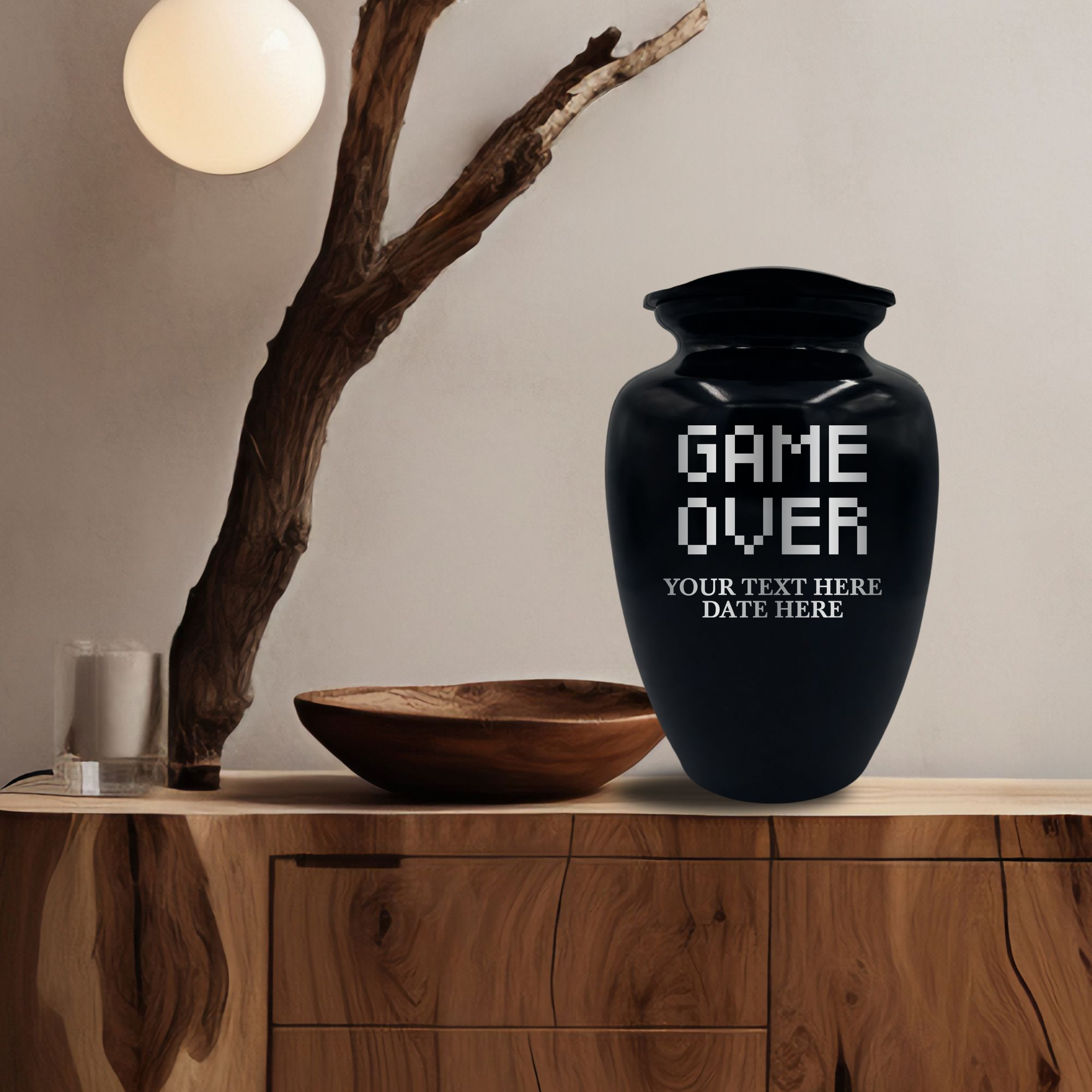 Polished Extra Large Human Cremation Urn 350 Cubic Inch - Engraved Aluminum | Gaming Memorial Collection