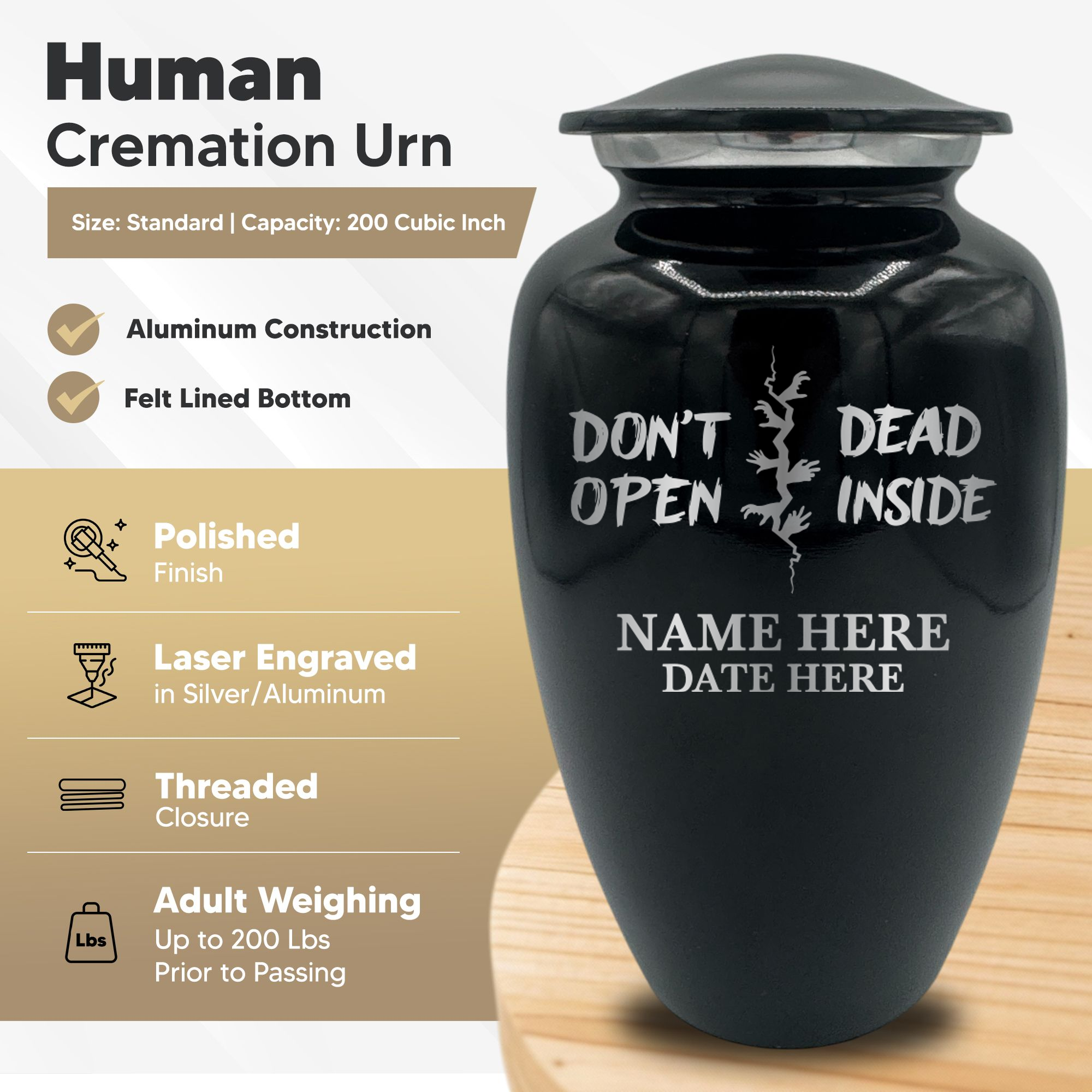 Splendor Human Cremation Urn - 200 Cubic Inch Capacity - Metal | Funny Pop Culture Collection